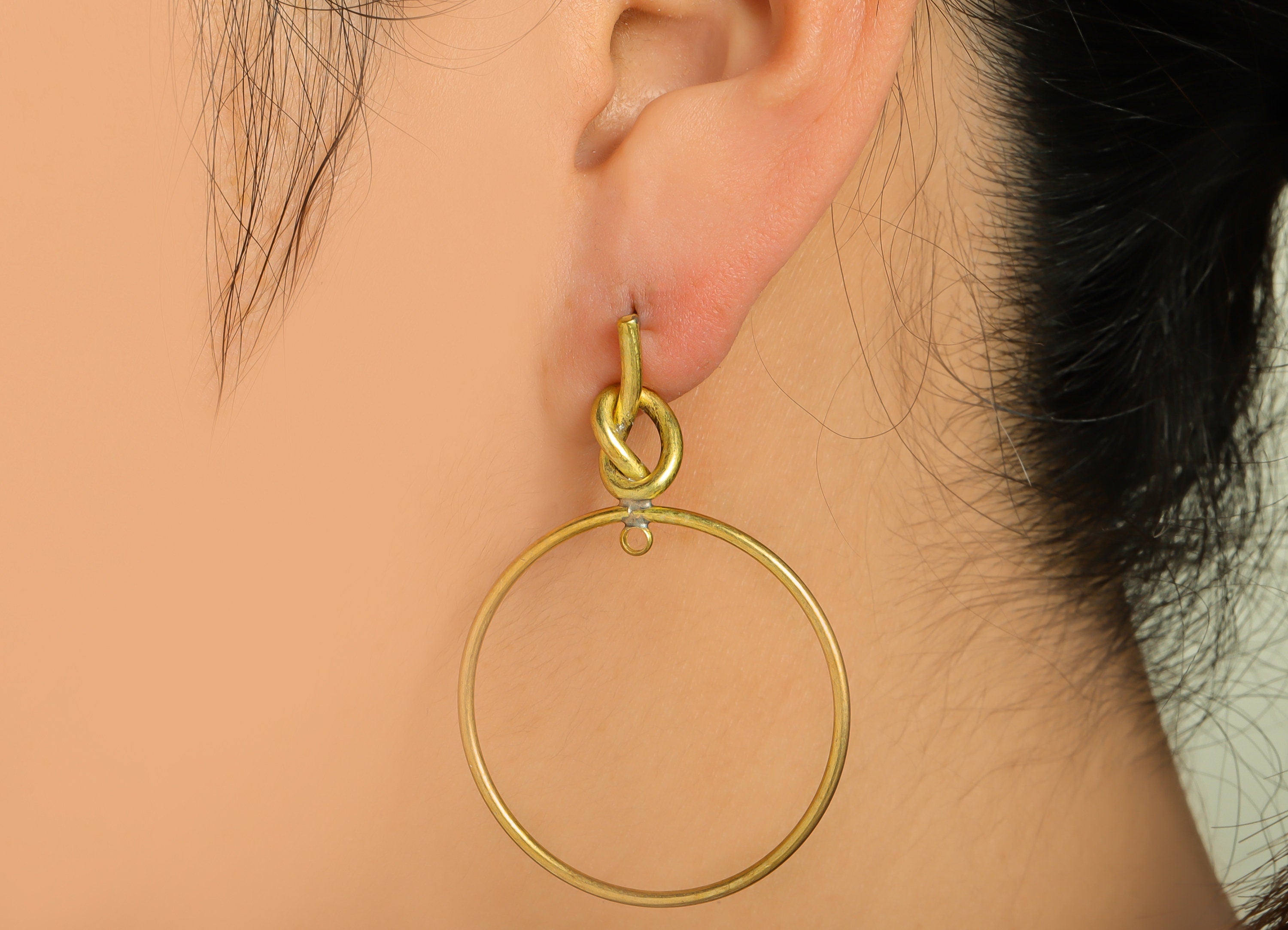 Brass Interwoven Earring Stud - Raw Brass Knot Earring Post - Brass Round Knot Earring Post - Circle Earring Post - 52.2x35.18x1mm - PP9934 - DOMEDBAZAAR