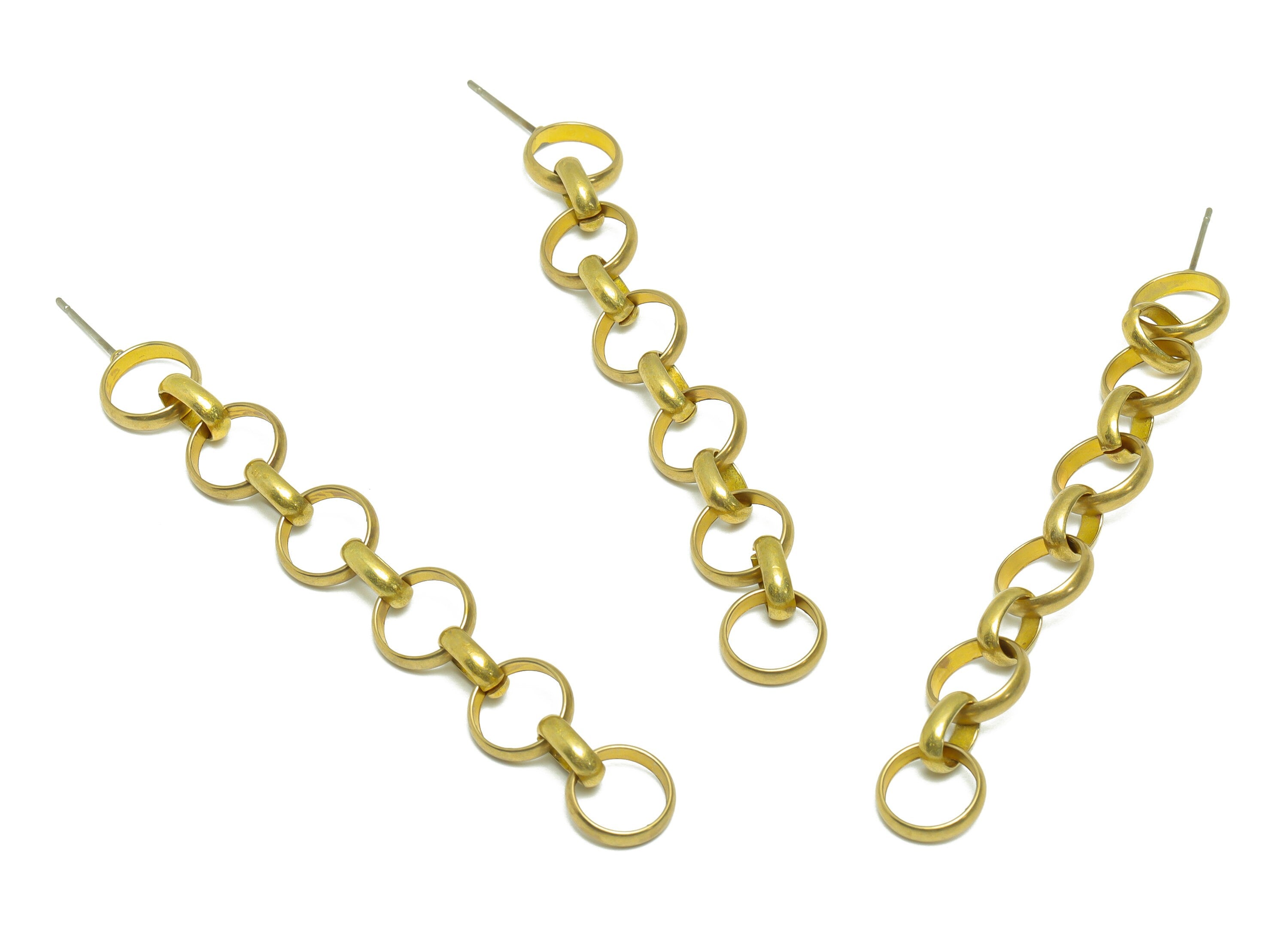 76mm Rolo Chain Dangle Earring - Raw Brass Round Chain Earring Post - Brass Oval Long Chain Earring Post - 76.12x9.77x2.3mm - PP9920 - DOMEDBAZAAR