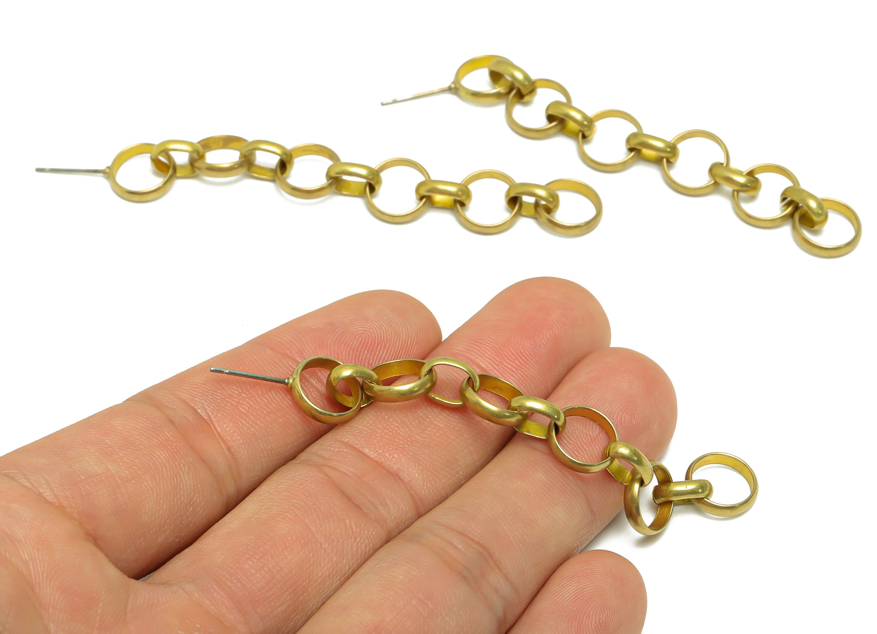 76mm Rolo Chain Dangle Earring - Raw Brass Round Chain Earring Post - Brass Oval Long Chain Earring Post - 76.12x9.77x2.3mm - PP9920 - DOMEDBAZAAR