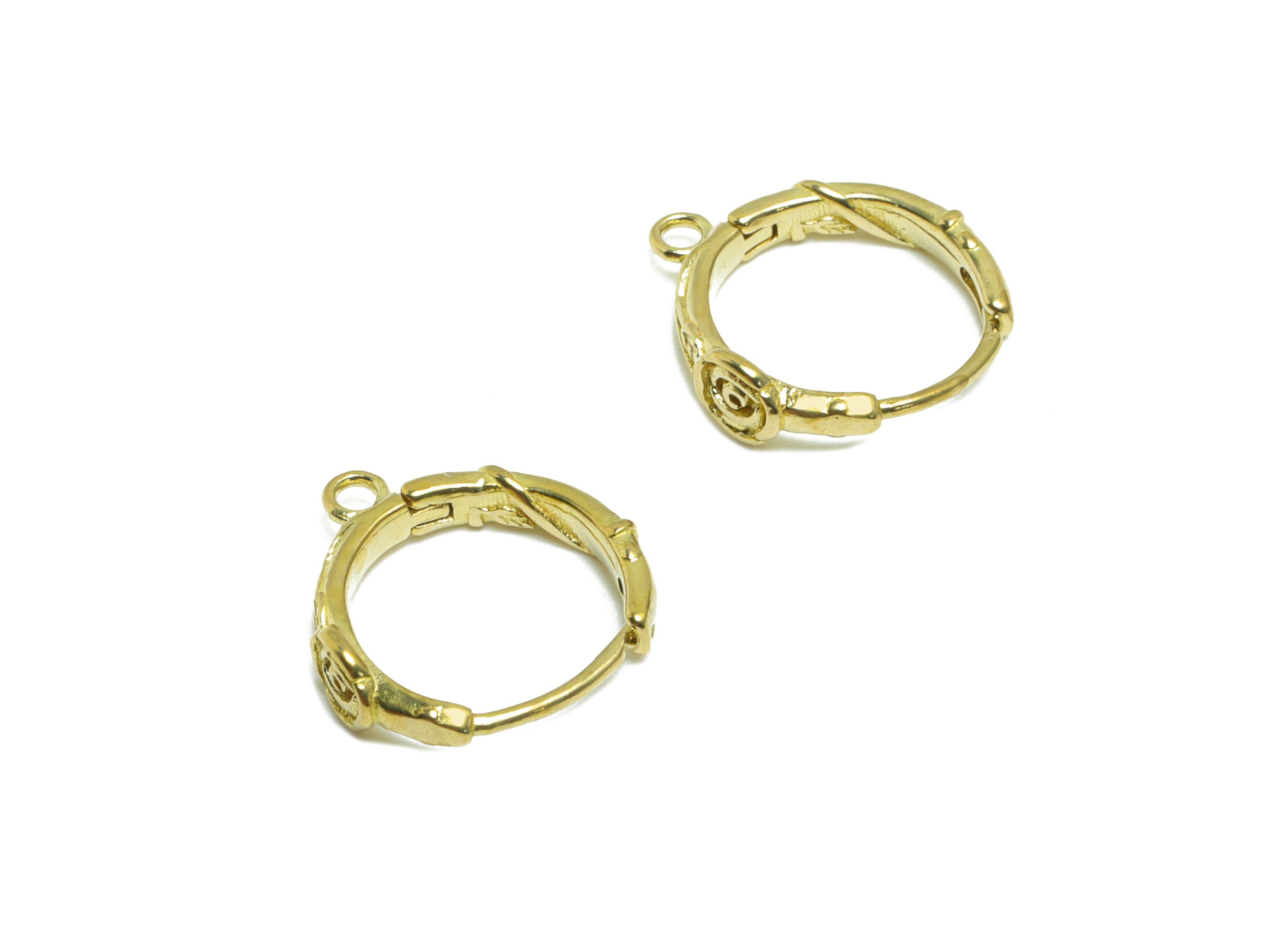 Flower Huggie Earring - Raw Brass Rose Earring Clasp - Brass Hoop Clasp Earring - Clasp Huggie Earring With Loop - 15.48x14.21x2mm - PP9495 - DOMEDBAZAAR