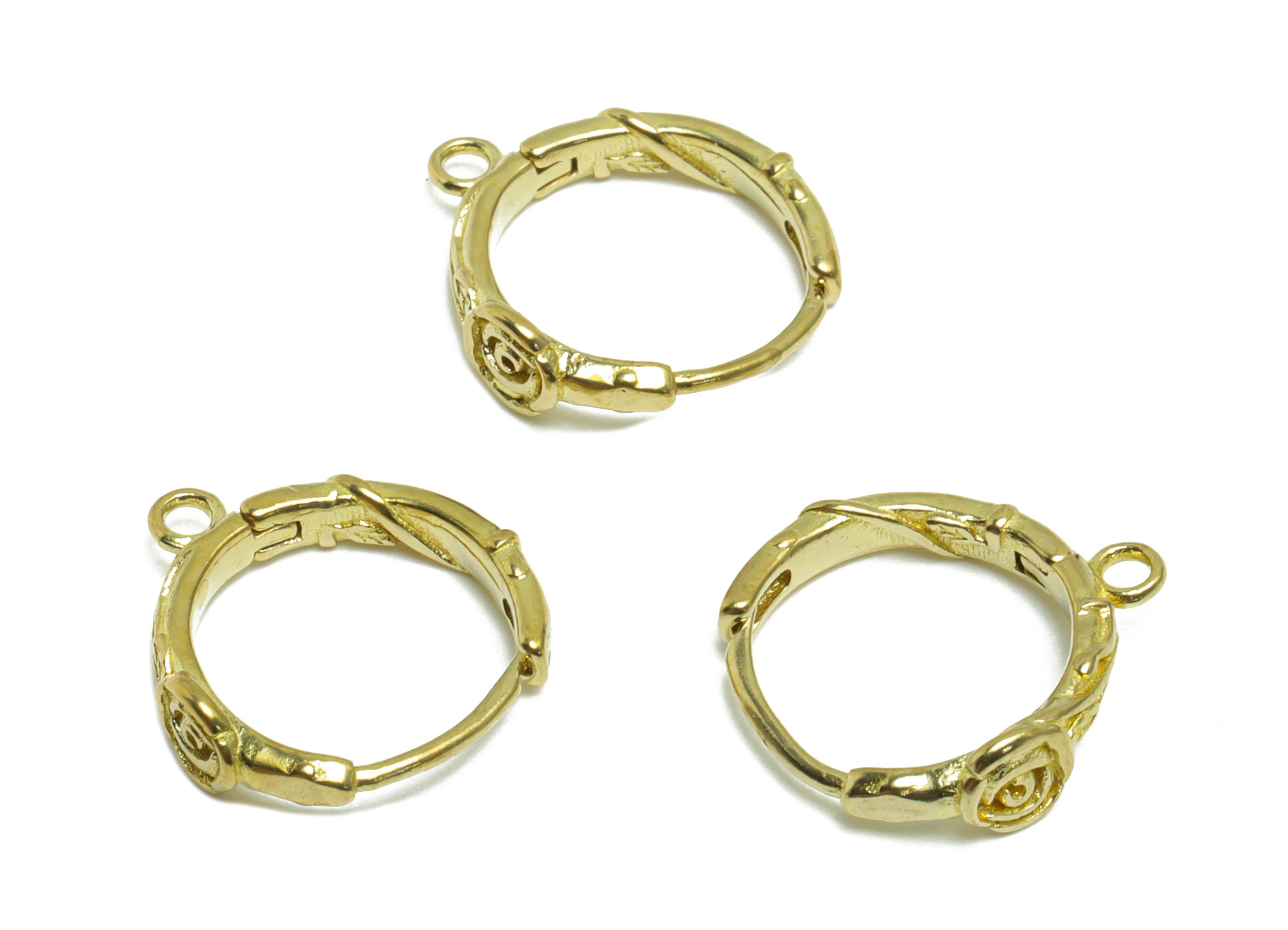 Flower Huggie Earring - Raw Brass Rose Earring Clasp - Brass Hoop Clasp Earring - Clasp Huggie Earring With Loop - 15.48x14.21x2mm - PP9495 - DOMEDBAZAAR