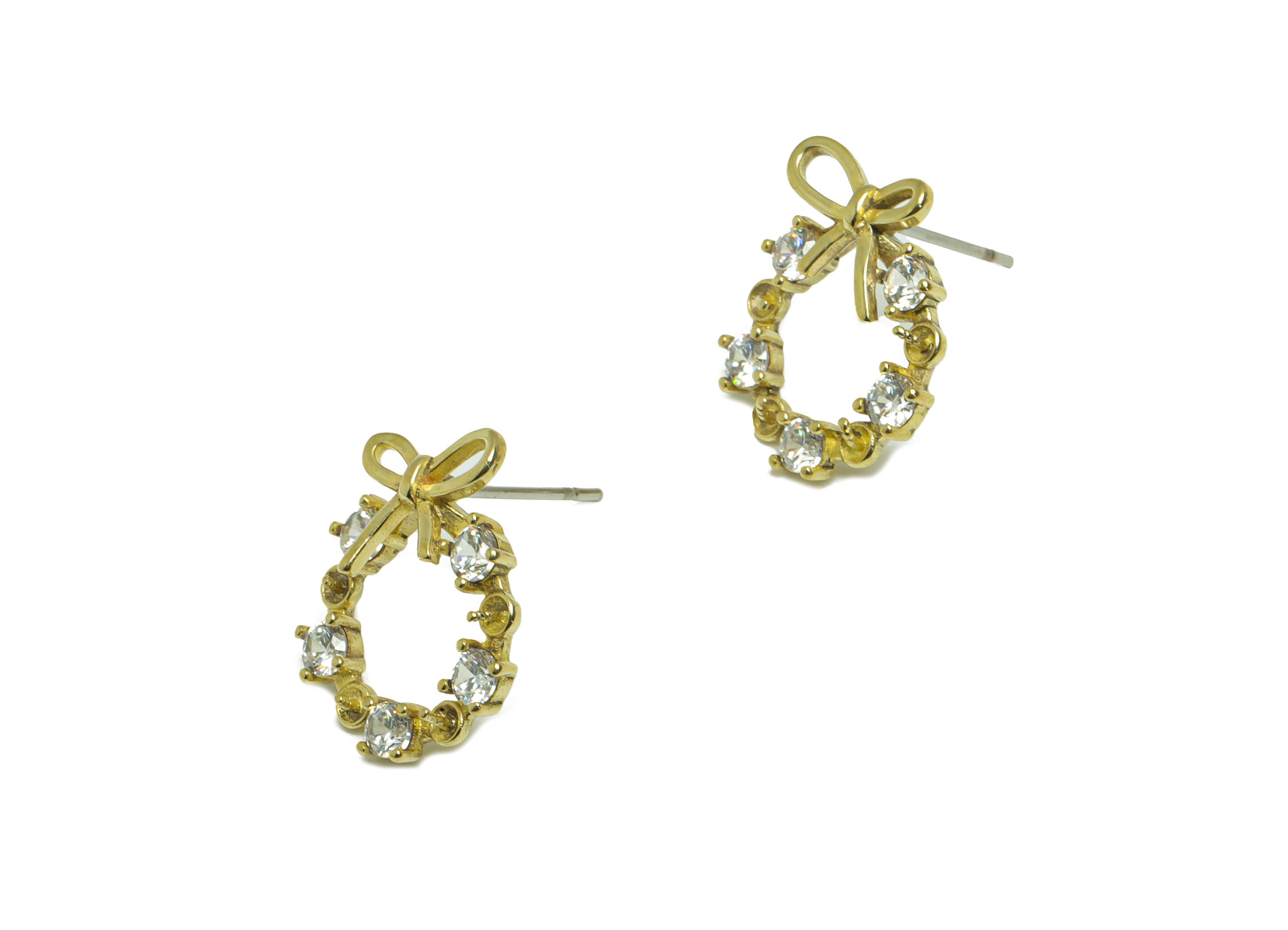 Brass CZ Butterfly Bow Earring Stud - Raw Brass Cubic Zircon Round Earring - Brass Pearl Setting For Earring Post - 17.7x14.2x3.5mm - PP9769 - DOMEDBAZAAR