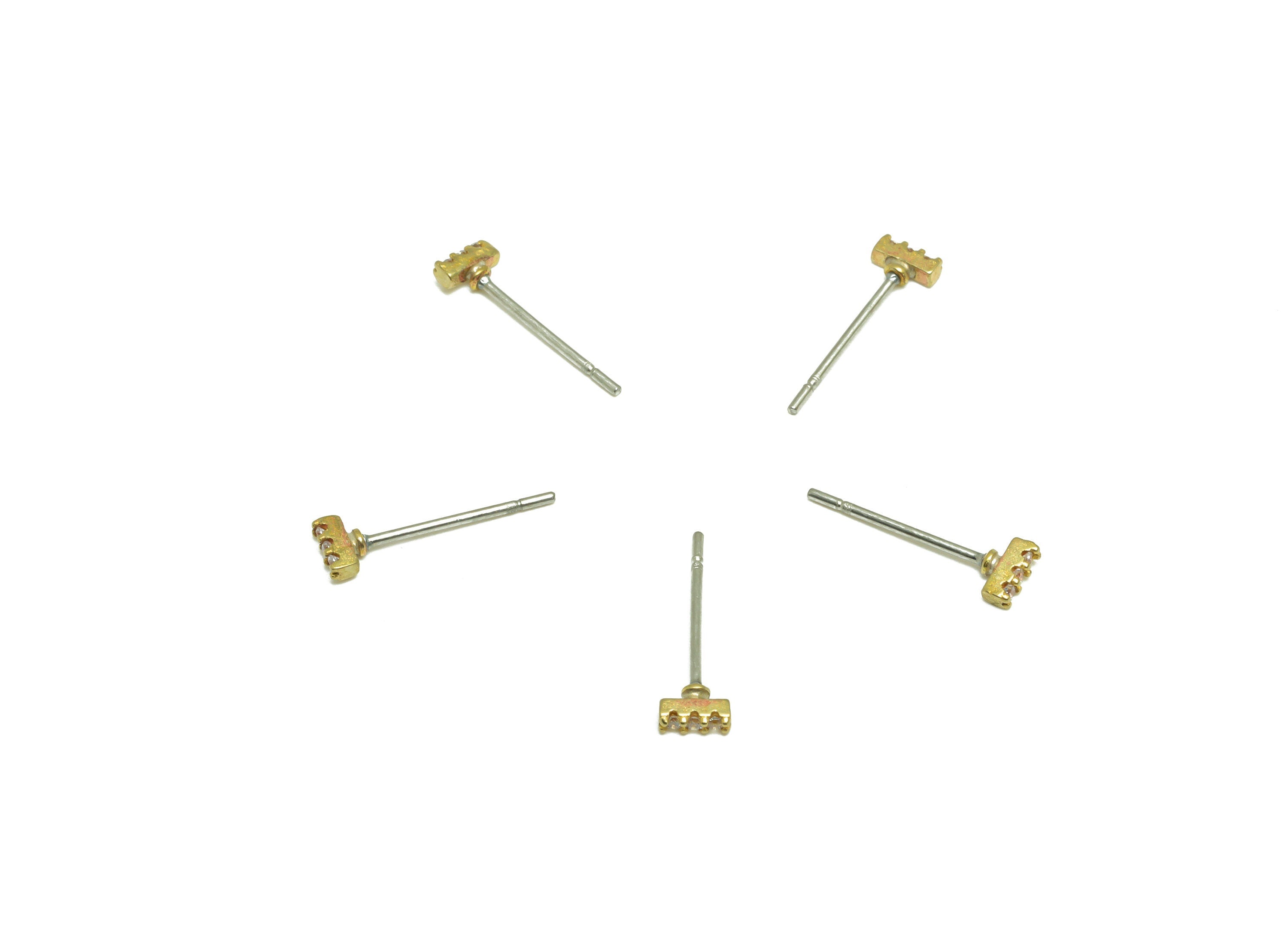 Brass CZ Rectangle Earring Stud - Raw Brass Cubic Zircon Stick Earring - Brass Tiny Mini Minimalist Earring Post - 4x1x1mm - PP9749 - DOMEDBAZAAR