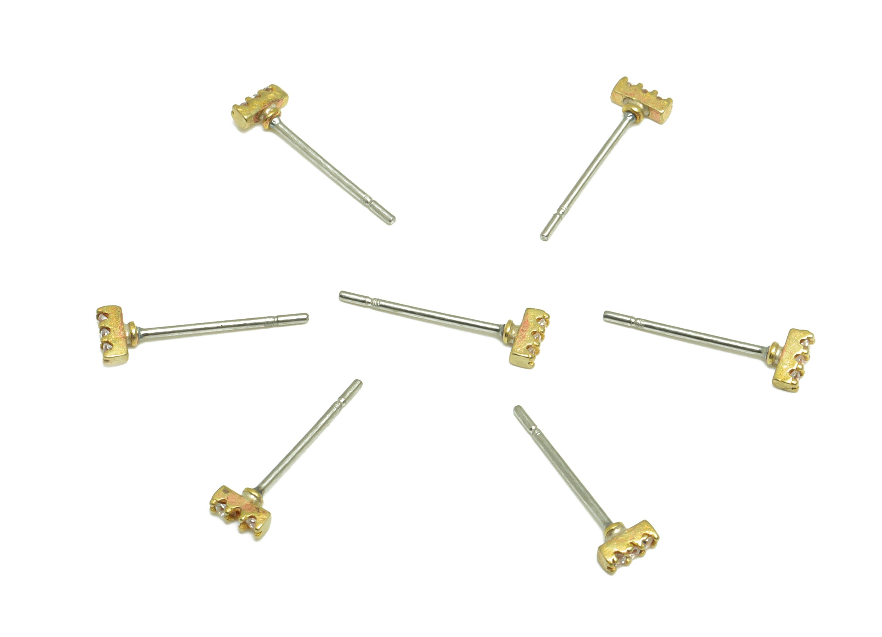 Brass CZ Rectangle Earring Stud - Raw Brass Cubic Zircon Stick Earring - Brass Tiny Mini Minimalist Earring Post - 4x1x1mm - PP9749 - DOMEDBAZAAR