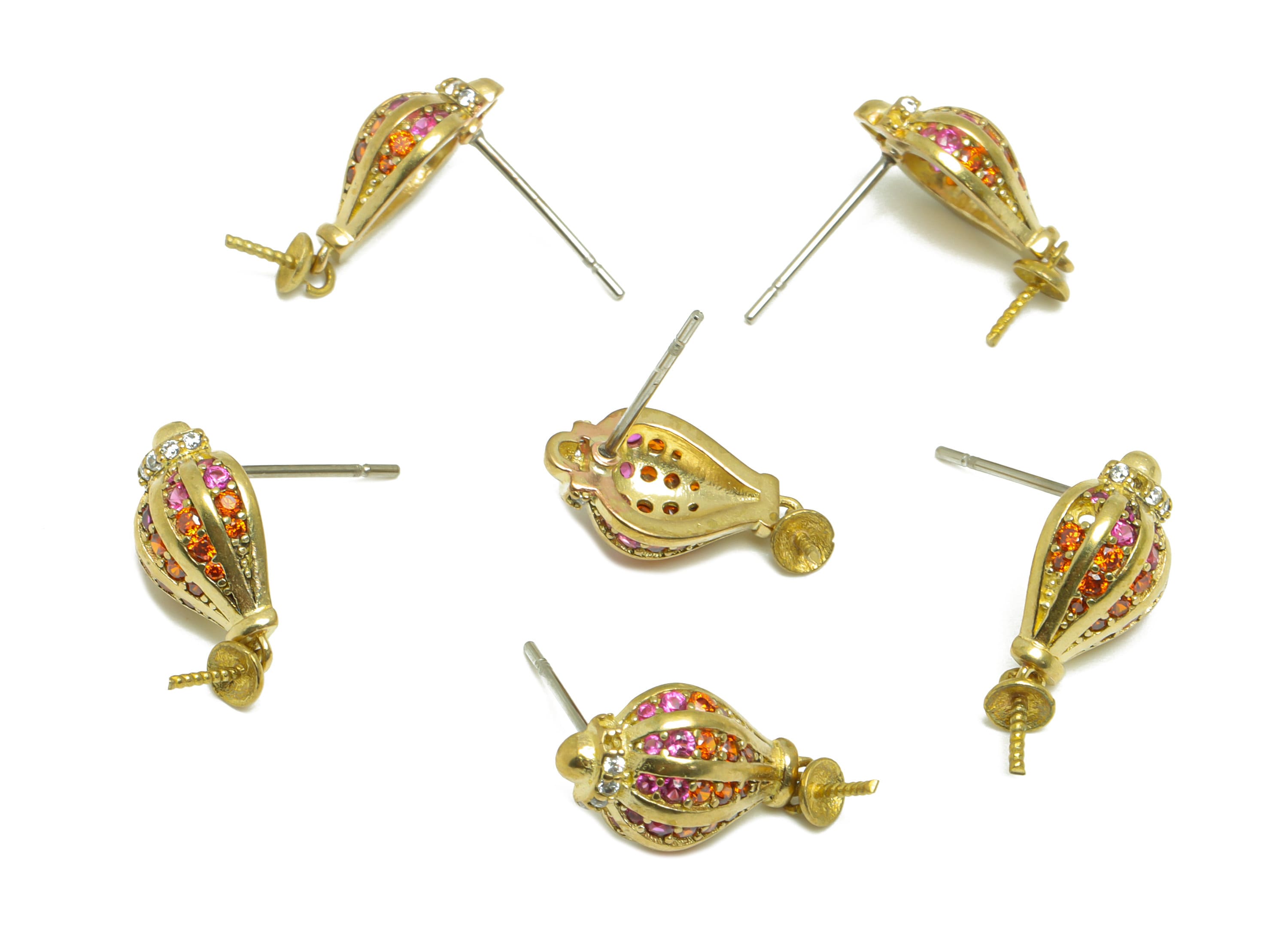 Brass Aquarius Earring Stud - Raw Brass Cubic Zircon Bottle Earring Post - Brass CZ Balloon Pearl Setting For Earring Post - 18x8x5mm-PP9700 - DOMEDBAZAAR