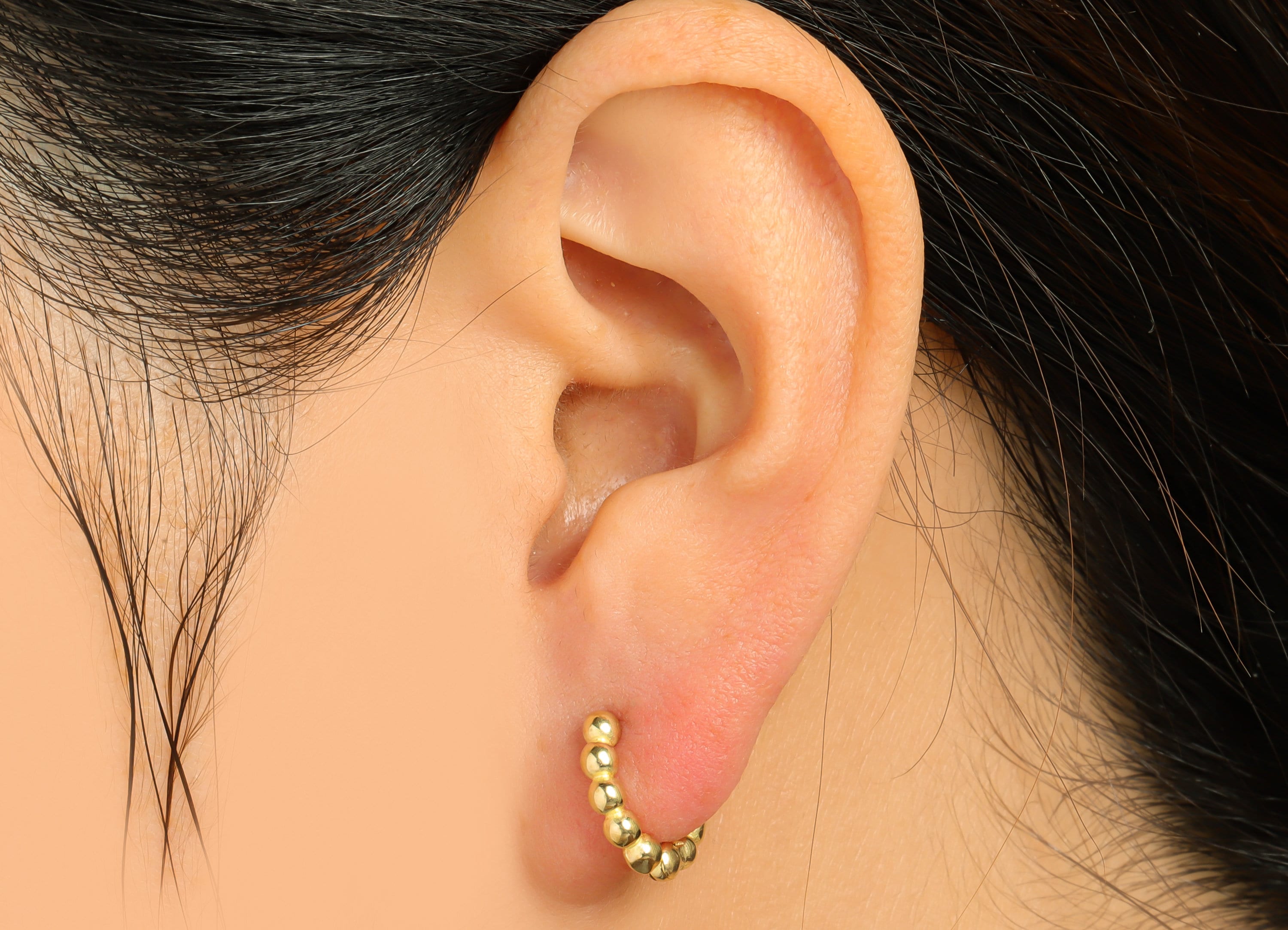 Balls Huggie Hoop C Earring - Raw Brass Circle Wire Earring Clasp - Brass Balls Hoop Huggie Earring - 14.3x12.6x2.82mm - PP9754 - DOMEDBAZAAR