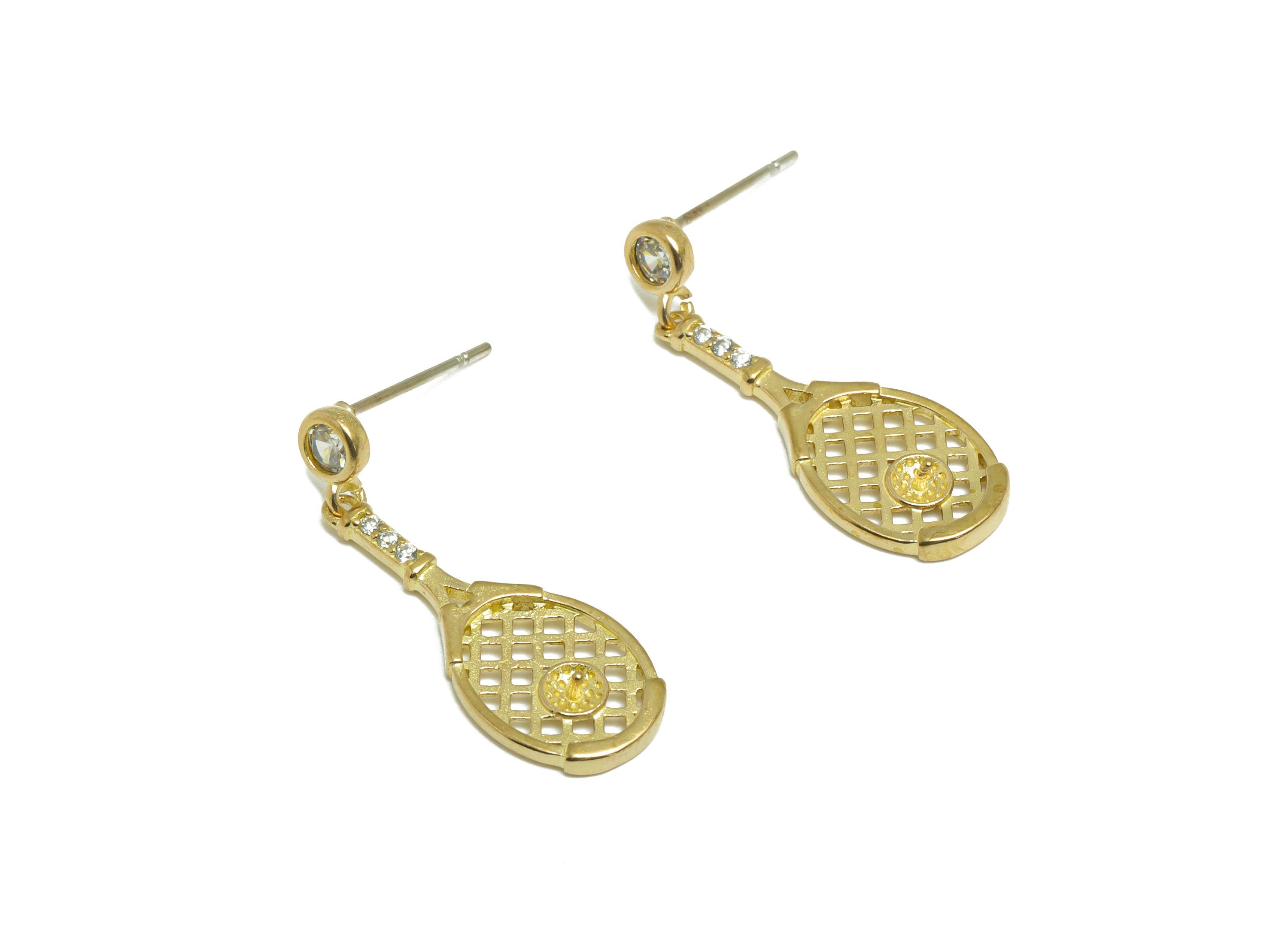 Brass CZ Tennis Racket Earring Stud - Raw Brass Cubic Zircon Racket Earring Post - Brass Pearl Setting For Earring Post - 25x9.5x3mm -PP9707 - DOMEDBAZAAR