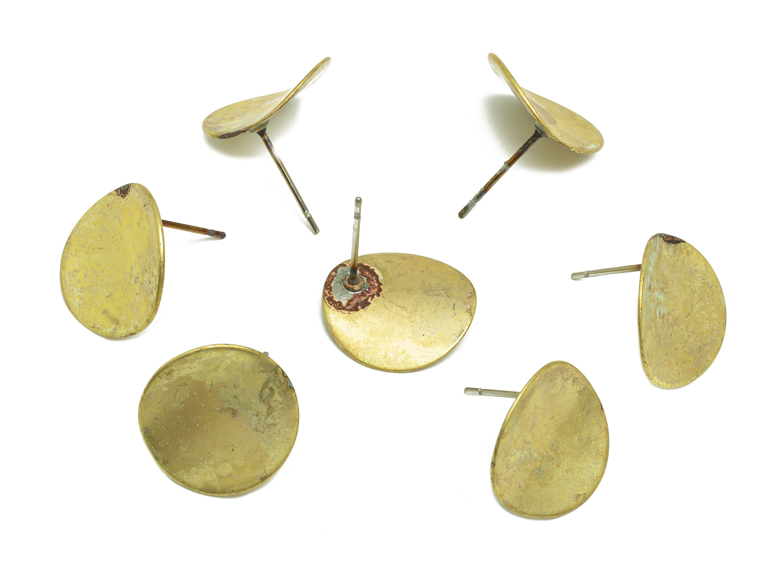 Brass Bent Round Earring Stud - Raw Brass Circle Earring Post - Brass Geometry Bent Earring Post - 15x14.7x1.1mm - PP9797 - DOMEDBAZAAR