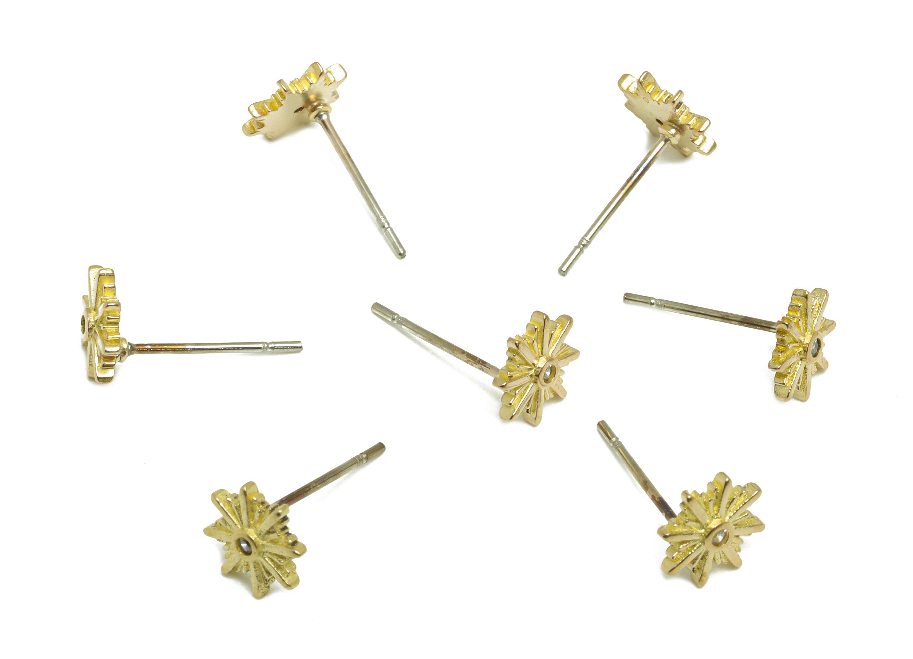 Brass CZ Flower Earring Stud - Raw Brass Cubic Zircon Botanical Earring Post - Zircon Flower Earring Post - 14.3x7.62x2.7mm - PP9783 - DOMEDBAZAAR