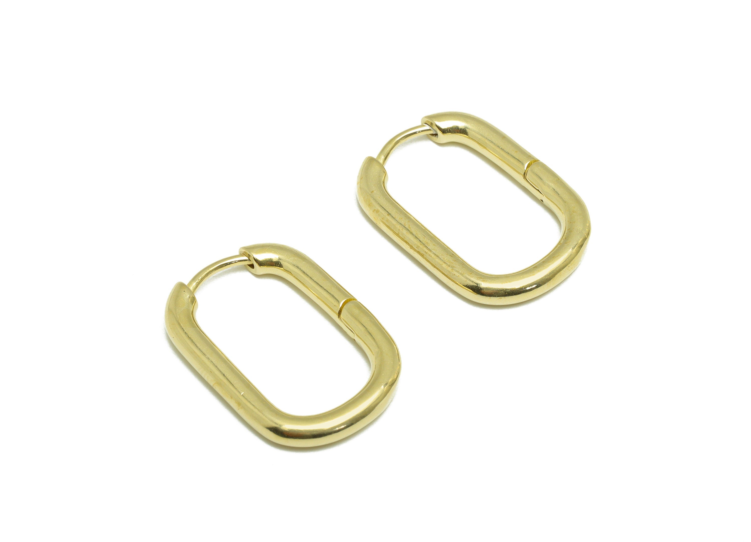 Brass Rectangle Huggie Hoop Earring - Raw Brass Hoop Wire Earring - Brass Geometry Earring - Clasp Hoop Earring - 24.5x18x3.1mm - PP9759 - DOMEDBAZAAR