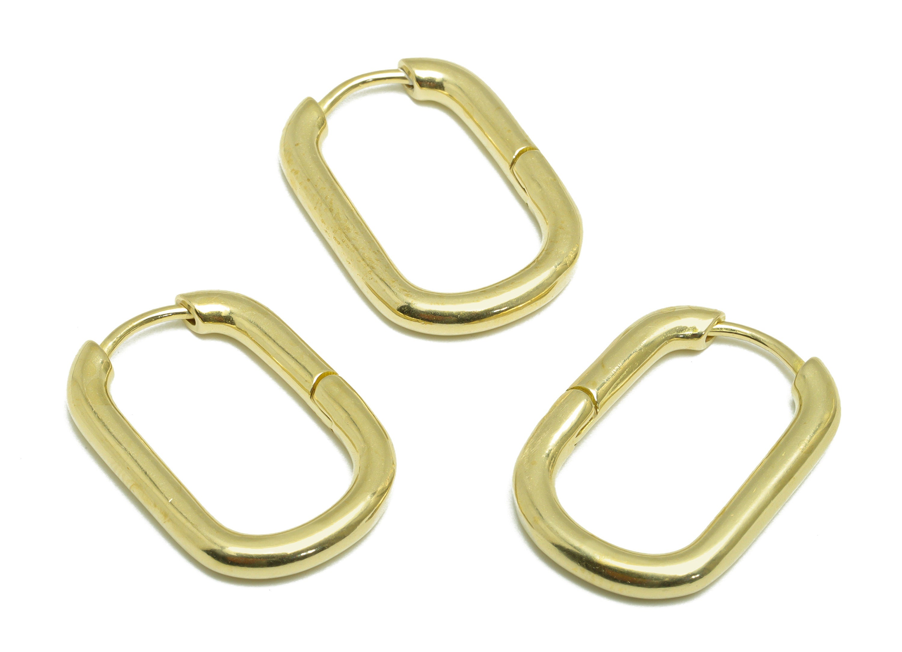 Brass Rectangle Huggie Hoop Earring - Raw Brass Hoop Wire Earring - Brass Geometry Earring - Clasp Hoop Earring - 24.5x18x3.1mm - PP9759 - DOMEDBAZAAR