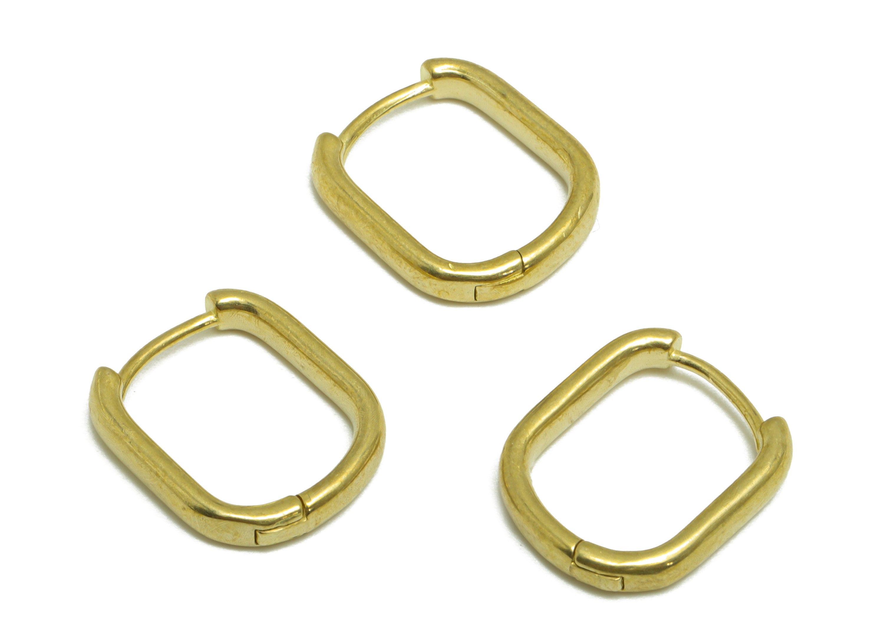 Brass Rectangle Huggie Hoop Earring - Raw Brass Hoop Wire Earring - Brass Geometry Earring - Clasp Hoop Earring - 15.9x13.8x2.91mm - PP9714 - DOMEDBAZAAR