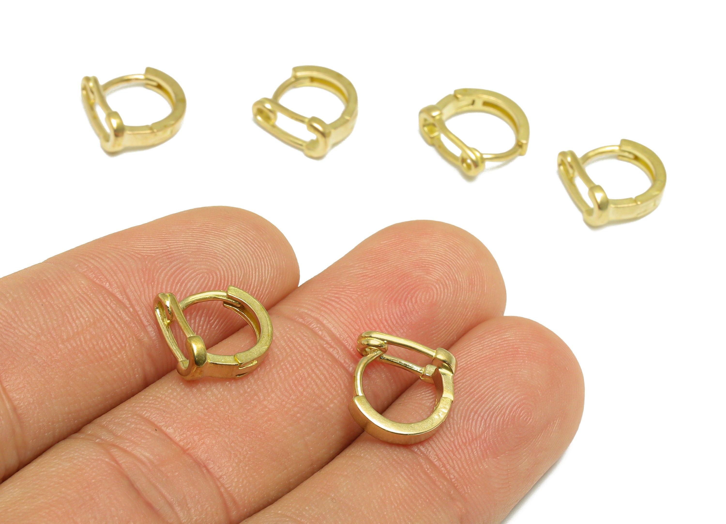 Brass Pin Huggie Hoop Earring - Raw Brass Safety Pin Hoop Huggie Earring - Brass Pin Hoop Earring - 11.3x10.6x4.94mm - PP9753 - DOMEDBAZAAR