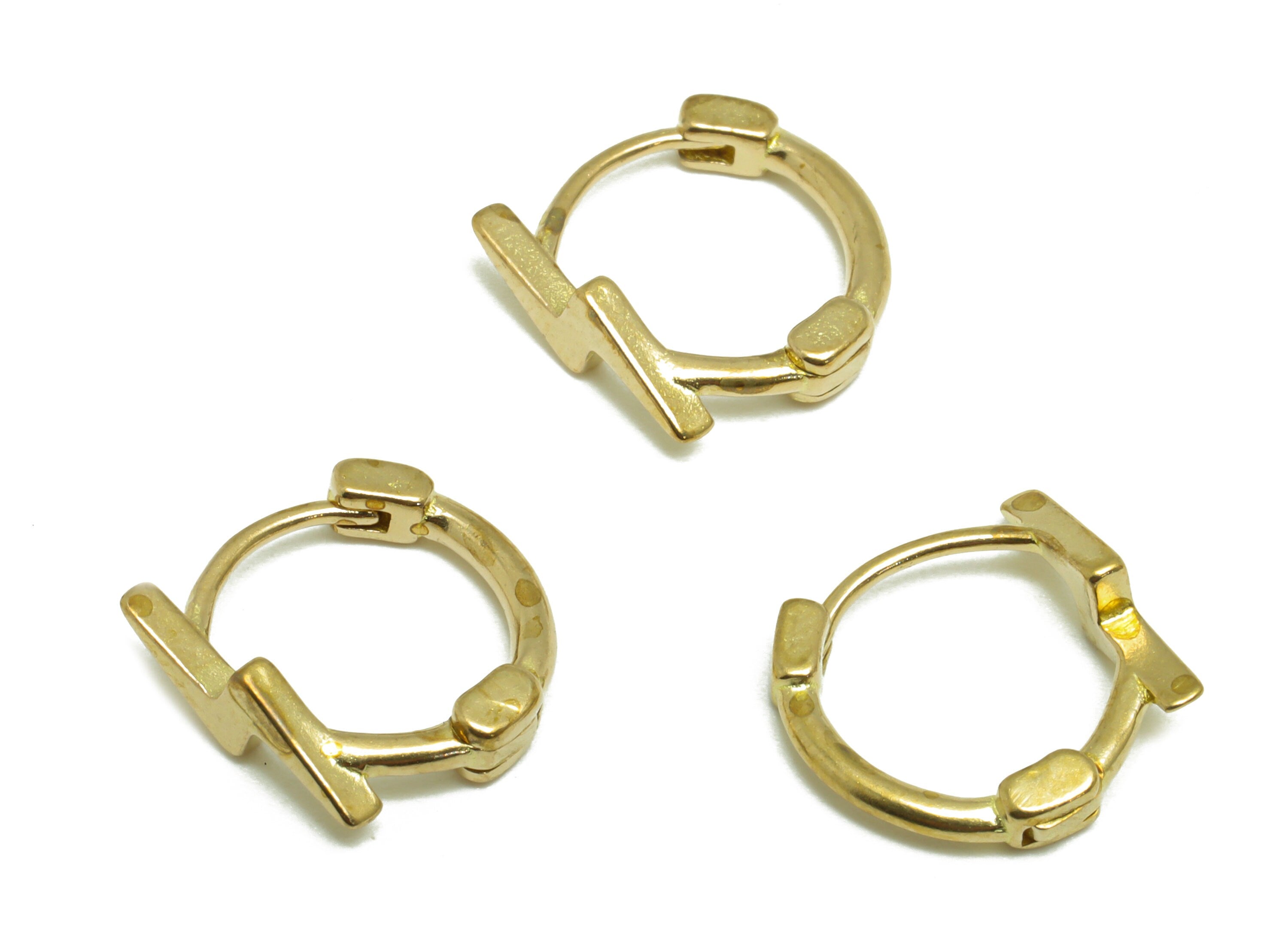 Brass Lightning Huggie Hoop Earring - Raw Brass Dainty Lightning Bolt  Huggie Hoop Earrings - Brass Huggie Hoop - 11.5x11.8x3.55mm - PP9737 - DOMEDBAZAAR