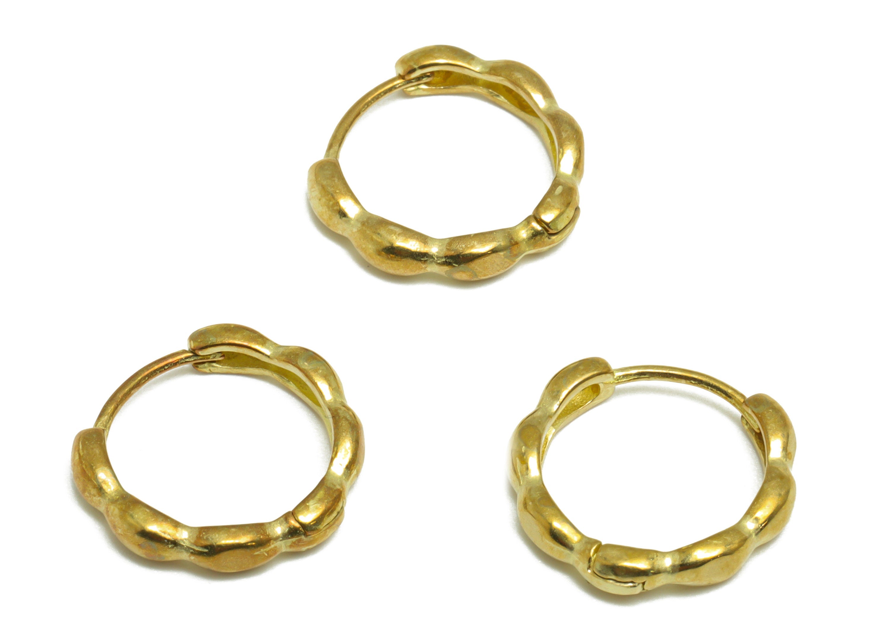 Brass Round Huggie Hoop Earring - Raw Brass Textured Hoop Huggie Earring - Brass Wavy Geometry Hoop Earring - 13.9x13.3x2.67mm - PP9739 - DOMEDBAZAAR