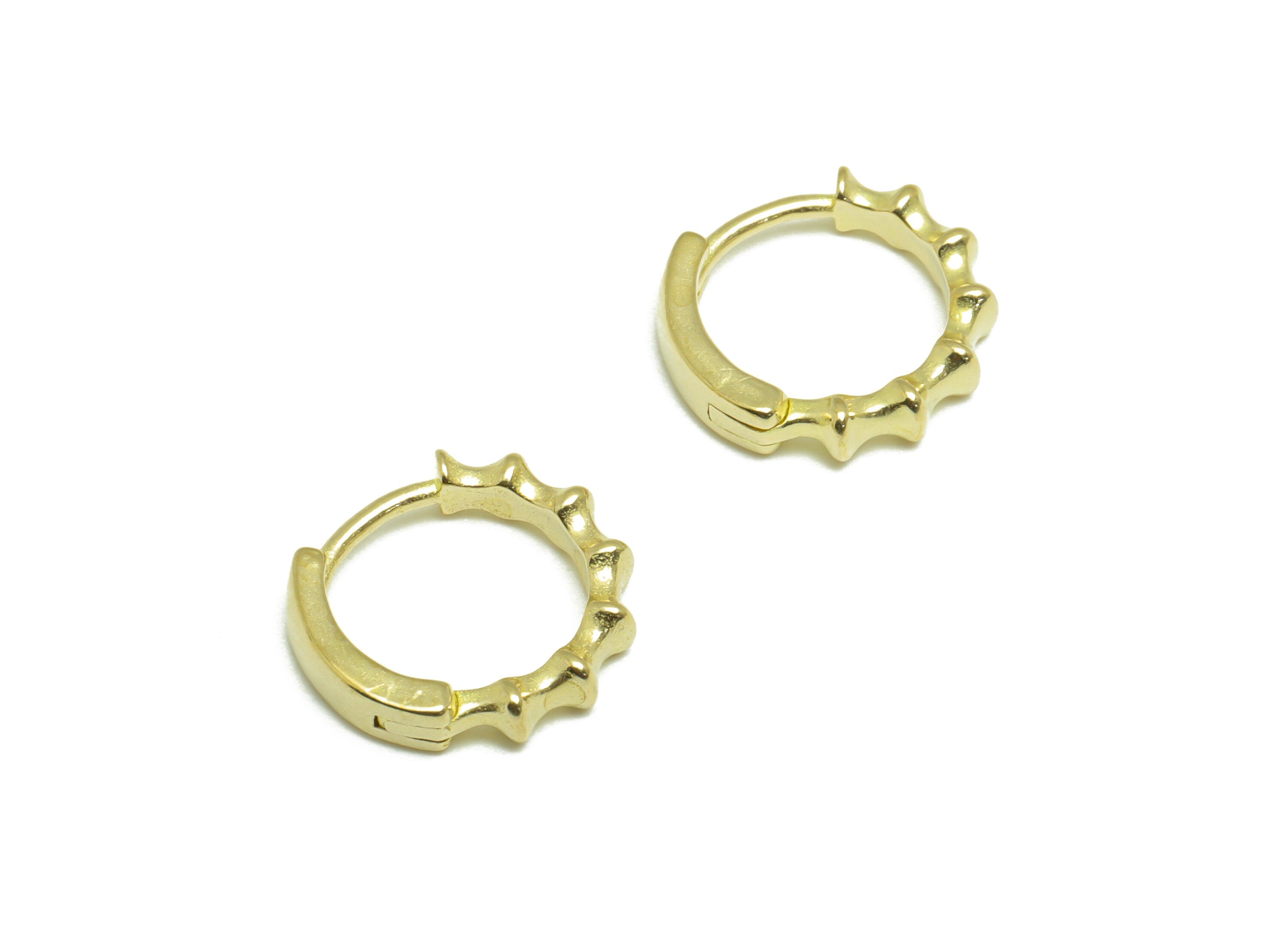 Brass Round Huggie Hoop Earring - Raw Brass Textured Hoop Huggie Earring - Brass Circle Geometry Hoop Earring - 13.2x12.6x2.95mm - PP9758 - DOMEDBAZAAR