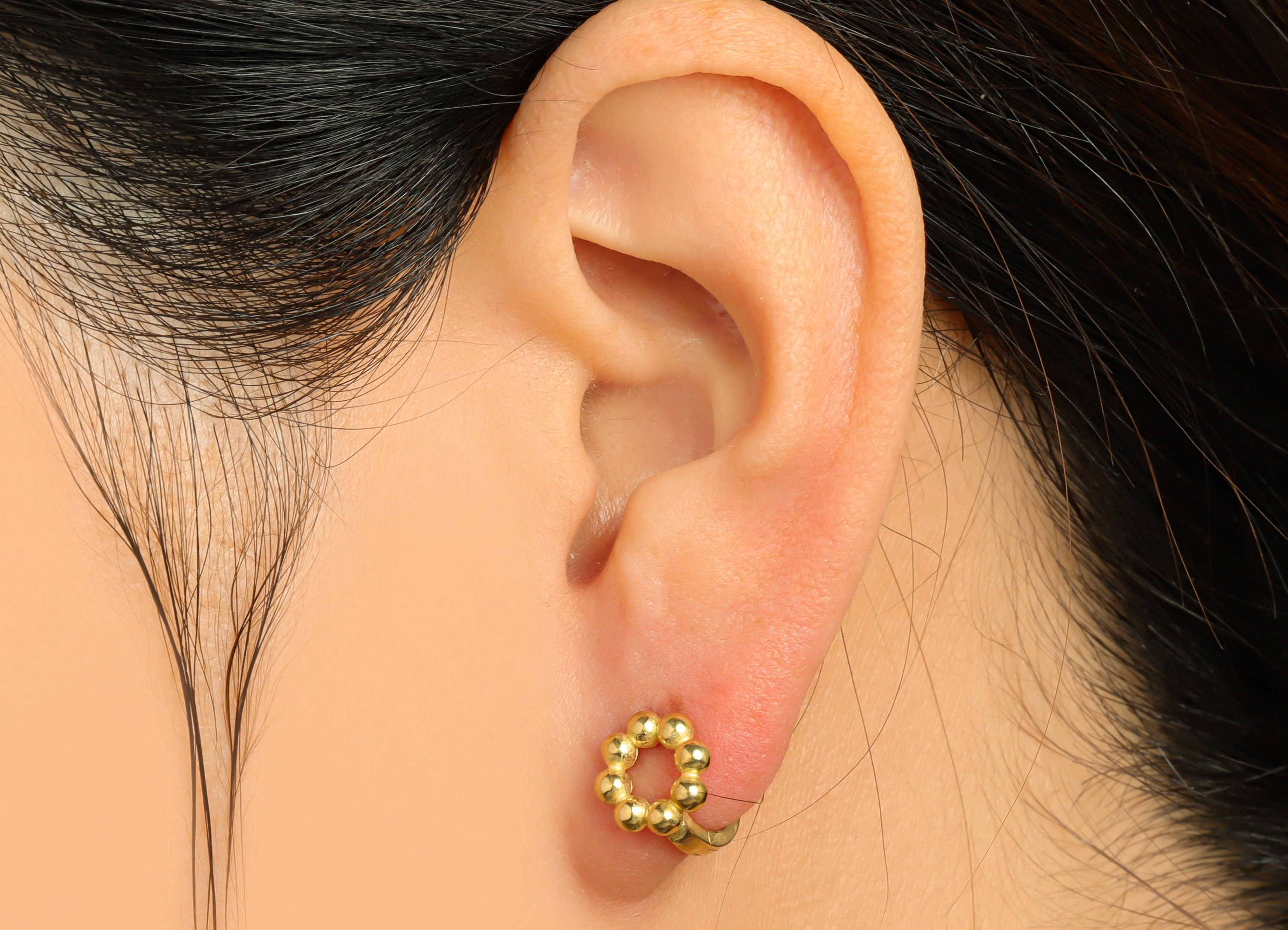 Brass Round Huggie Hoop Earring - Raw Brass Ball Hoop Huggie Earring - Brass Circle Ring Ball Hoop Earring - 12.04x10.9x2.13mm - PP9736 - DOMEDBAZAAR
