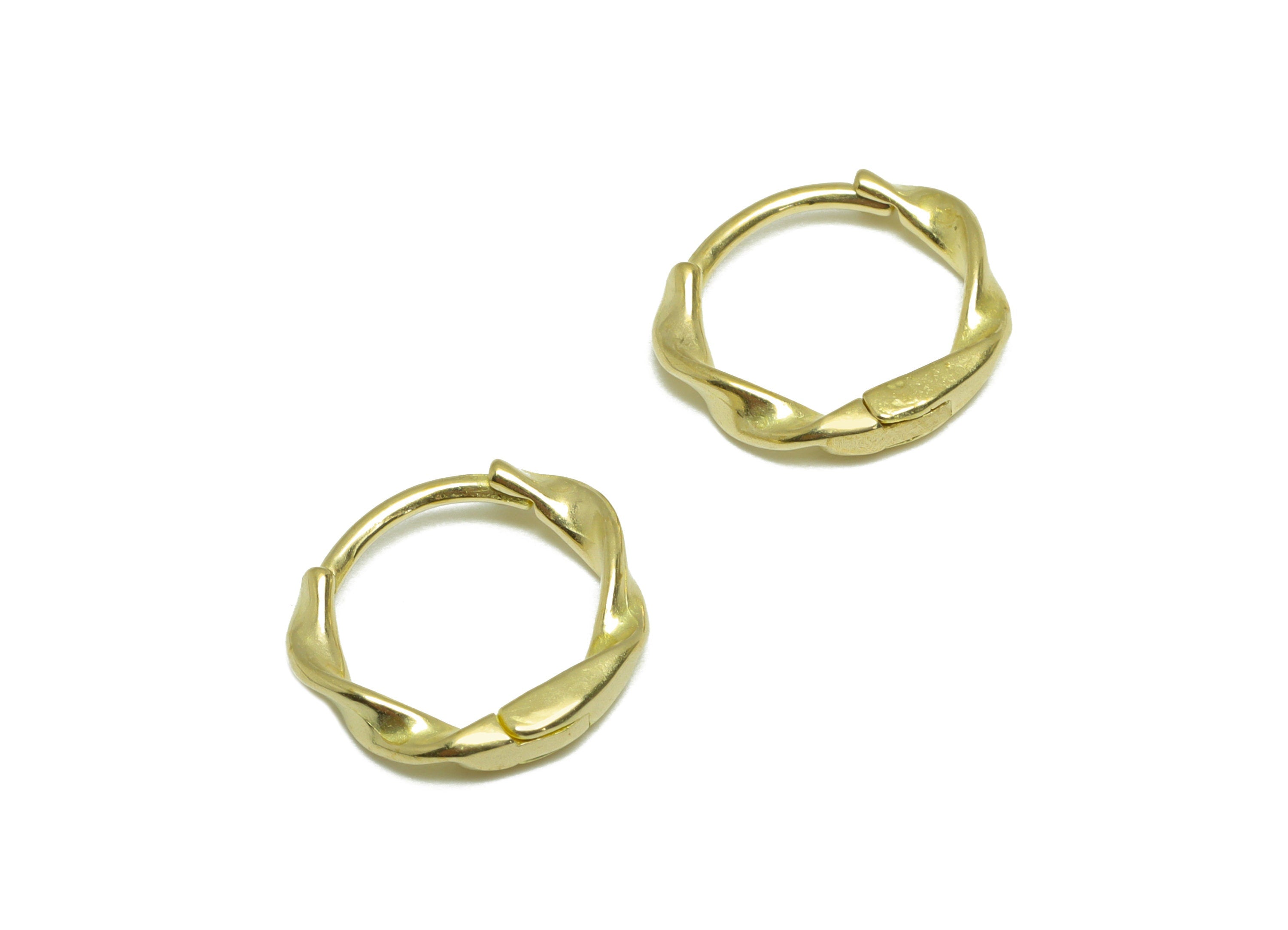 Brass Twisted Huggie Hoop Earring - Raw Brass Curly Hoop Huggie Earring - Brass Circle Hoop Earring - 13.2x11.6x2.4mm - PP9788 - DOMEDBAZAAR