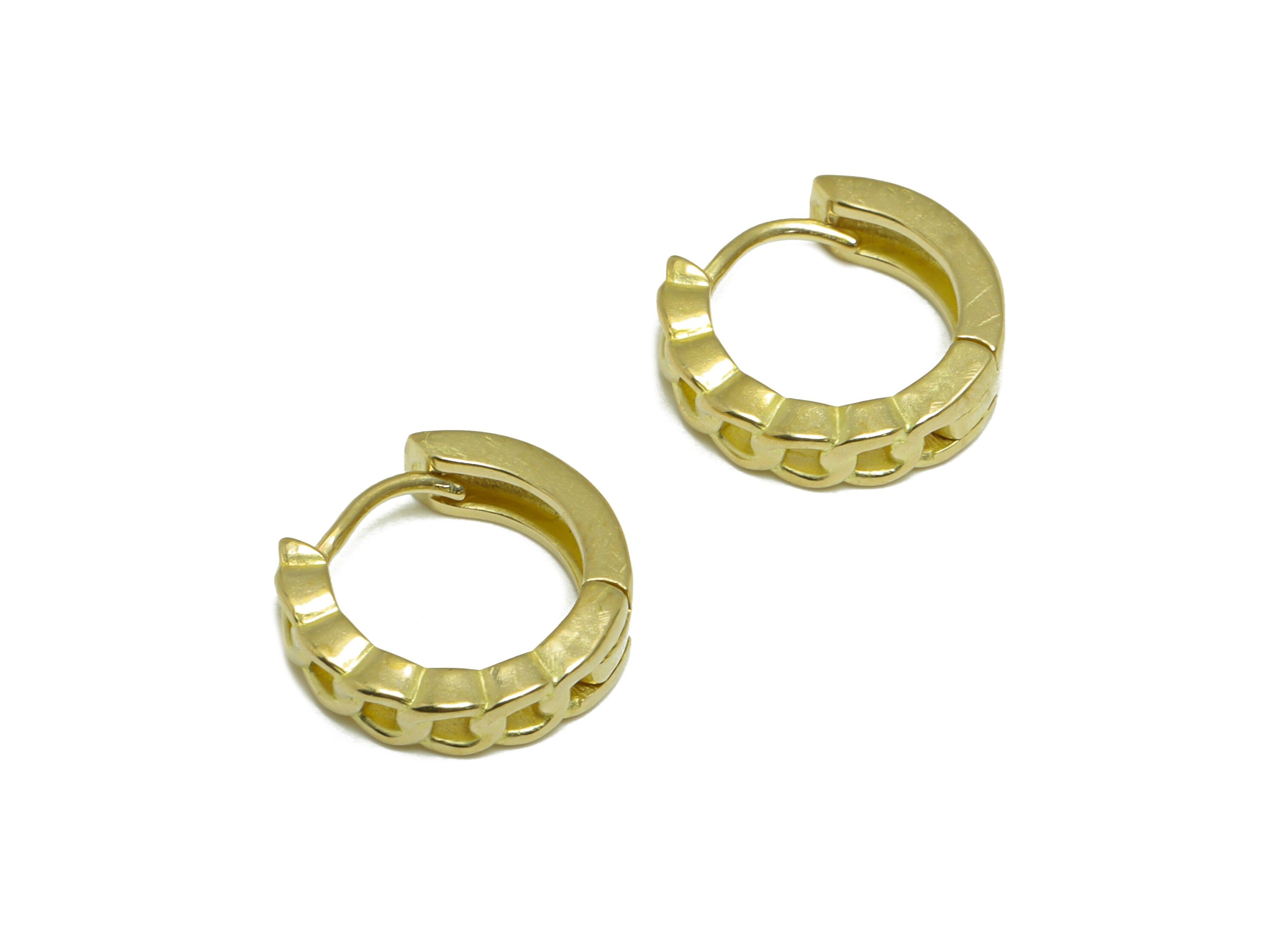 Brass Rope Chain Huggie Hoop Earring - Raw Brass Chian Hoop Huggie Earring - Brass Round Clasp Hoop Earring - 13.6x12.4x3.4mm - PP9752 - DOMEDBAZAAR