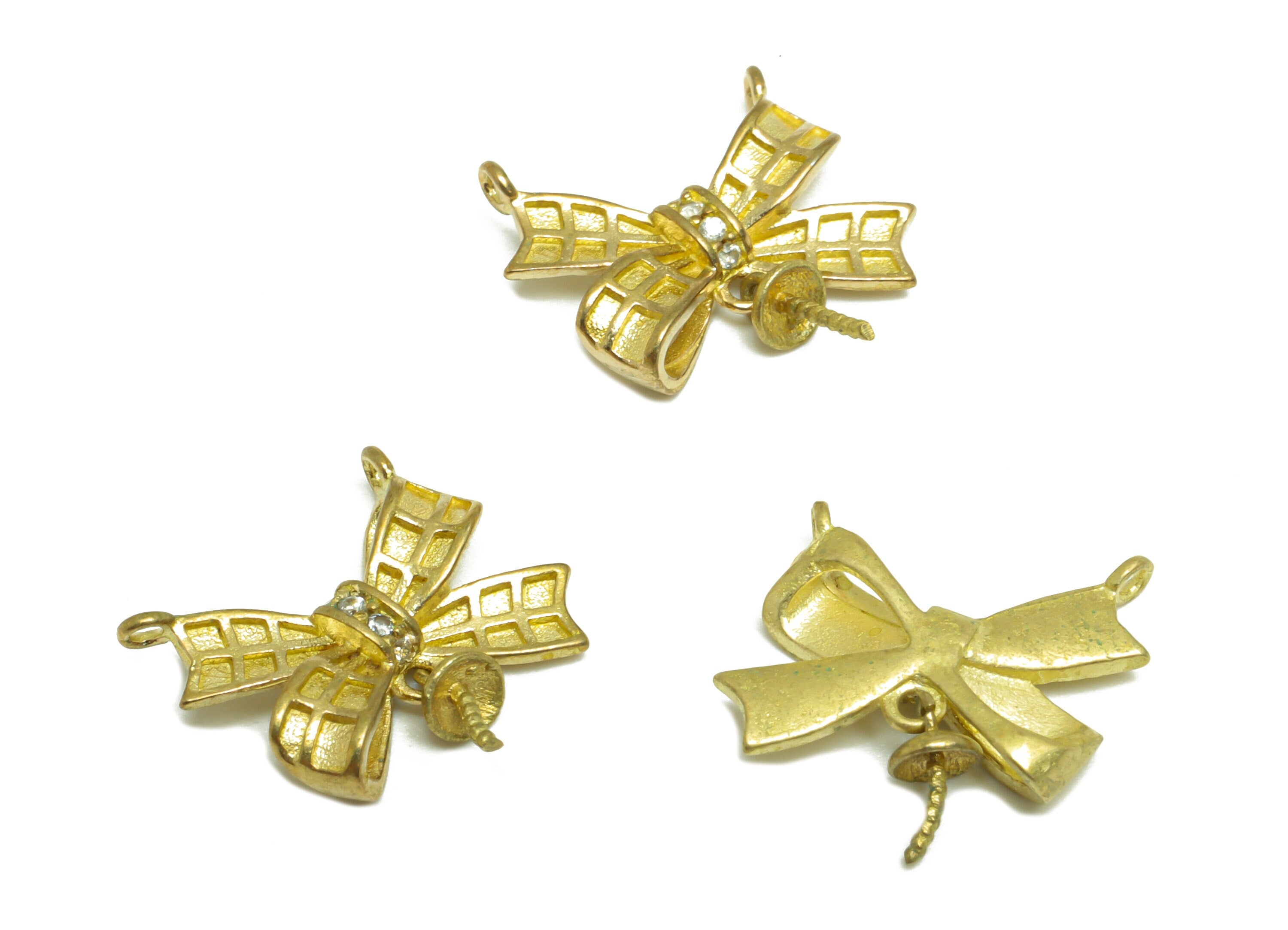 CZ Butterfly Bow Earring Pendant - Raw Brass Cubic Zircon Earring For Necklace - Brass Setting Bead Earring Pendant - 14.2x11.4x3mm - PP9718 - DOMEDBAZAAR