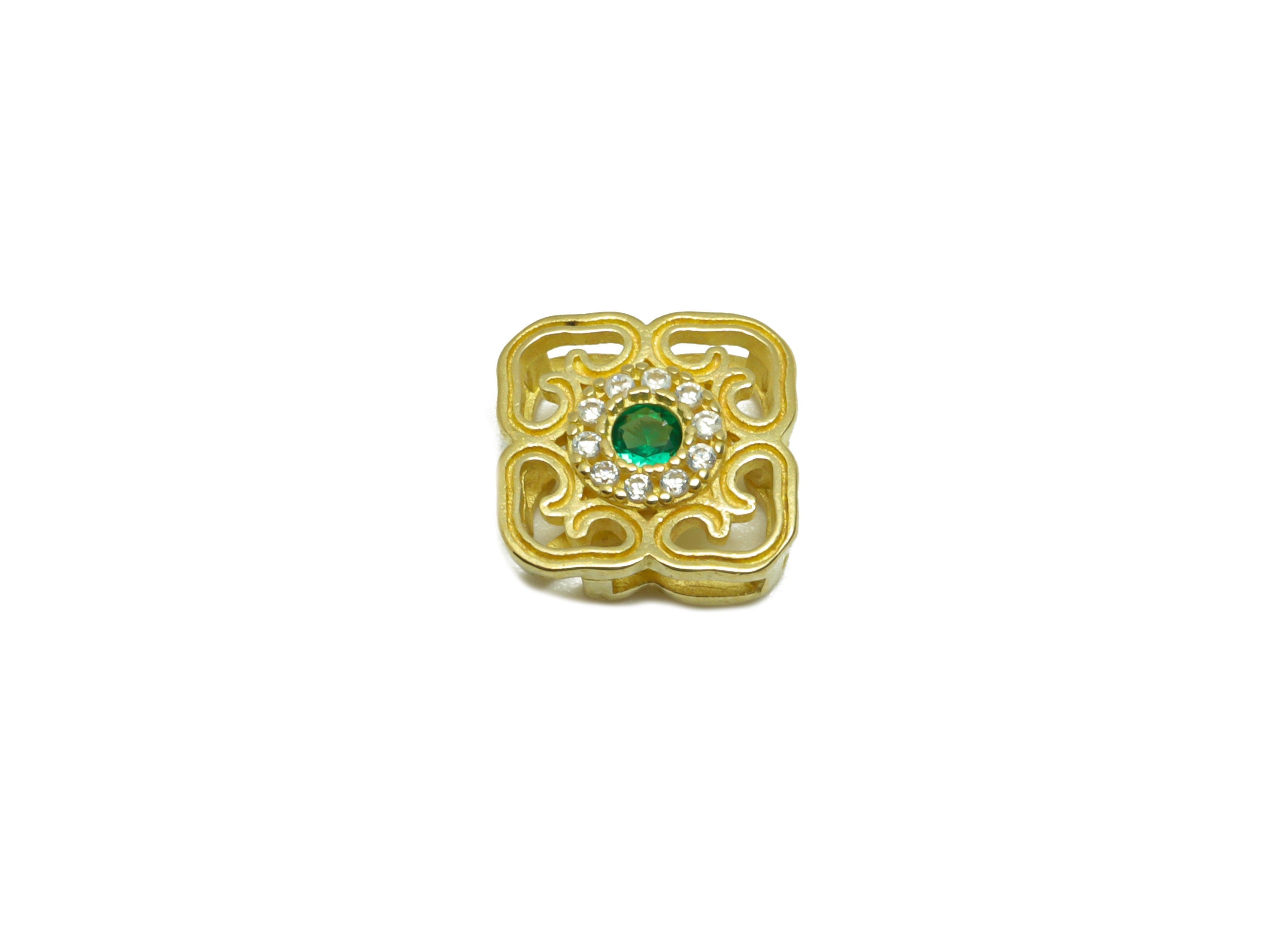 Brass Zircon Square Earring Charm - Brass Textured Earring Pendant - Raw Brass CZ Rainbow Earring Charm - For Necklace - 9.9x9.9x3mm -PP9770 - DOMEDBAZAAR