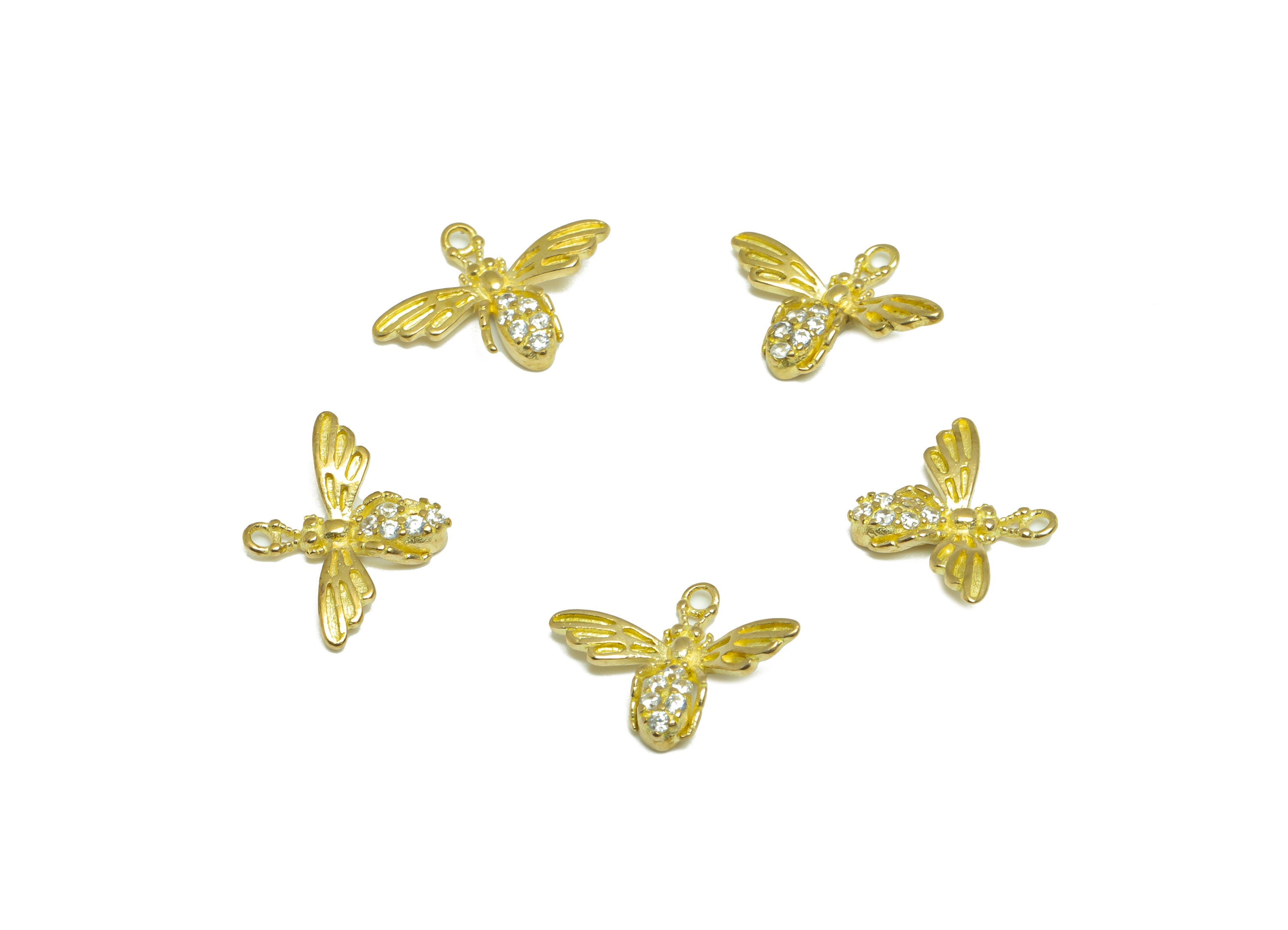 Brass Zircon Bee Earring Charm - Brass Inset Earring Pendant - Raw Brass CZ Bee Earring Charm - Mini Earring Charm - 14.7x11x2mm -PP9703 - DOMEDBAZAAR