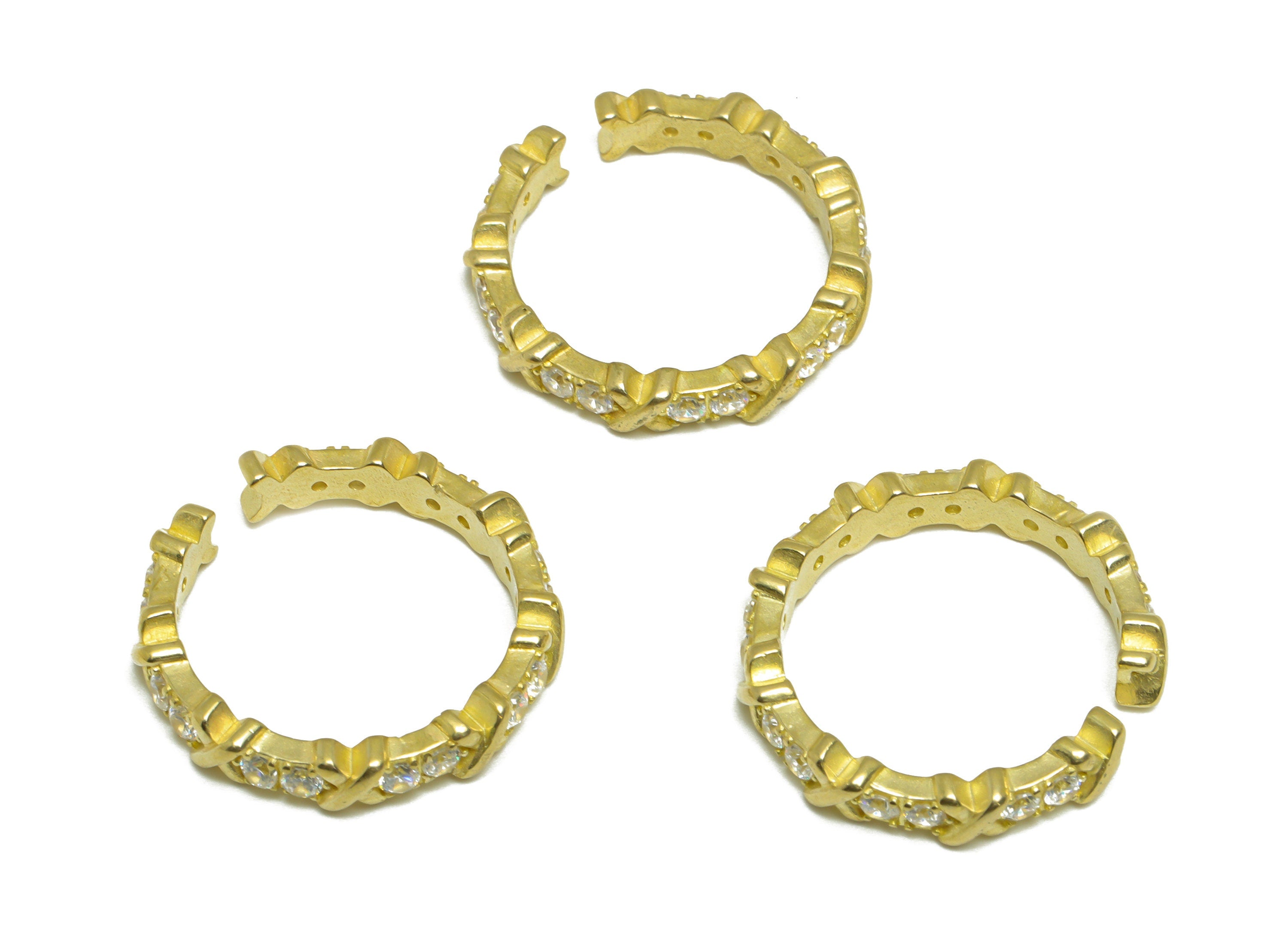 Brass CZ Textured Ring - Raw Brass Ring Settings - Brass Adjustable Rings - Brass Cubic Zircon Rings - 24.2x24x4.2mm - PP9772 - DOMEDBAZAAR