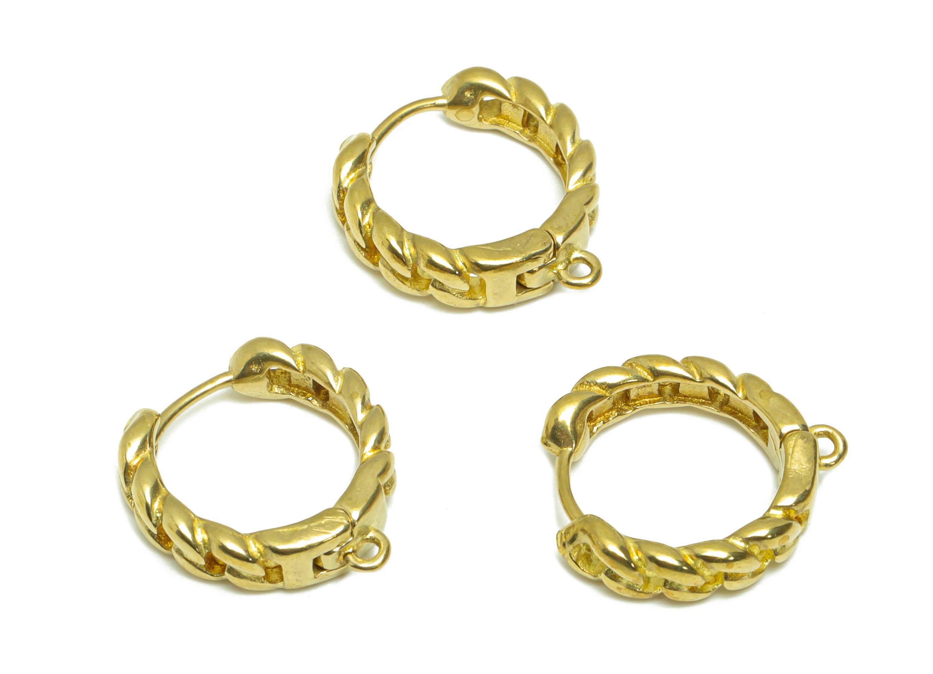 Brass Chain Huggie Clasp Earring - Raw Brass Hoop Clasp Earring - Rope Huggie Hoop Earring With Loop - Hoop Earring - 20x17.16x4mm - PP9543 - DOMEDBAZAAR