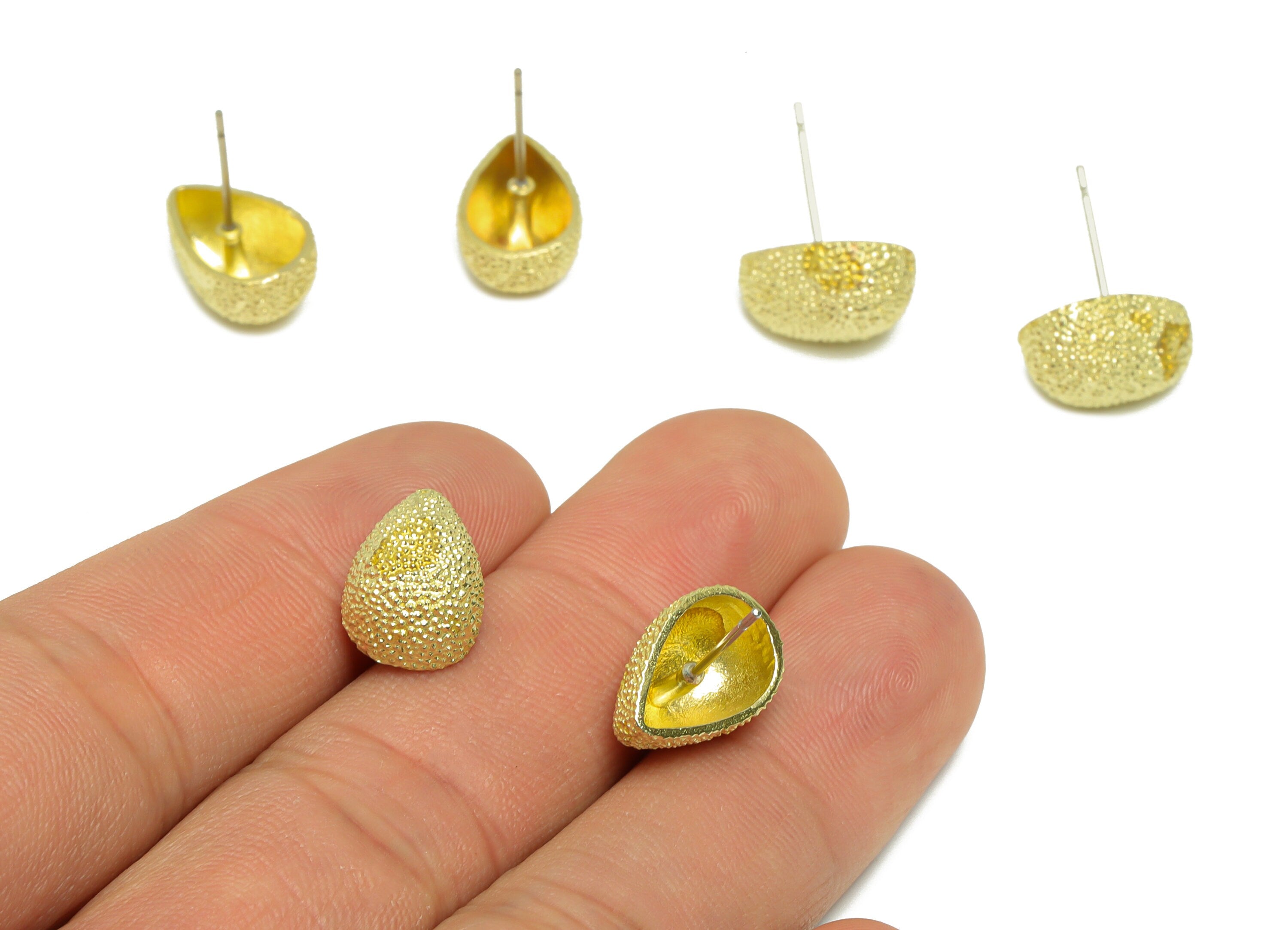 Brass Textured Drop Earring Stud - Raw Brass Frosted Teardrop Earring Post - Brass Cubic Earring Post - Textured Post - 17x13.3x8mm - PP9518 - DOMEDBAZAAR