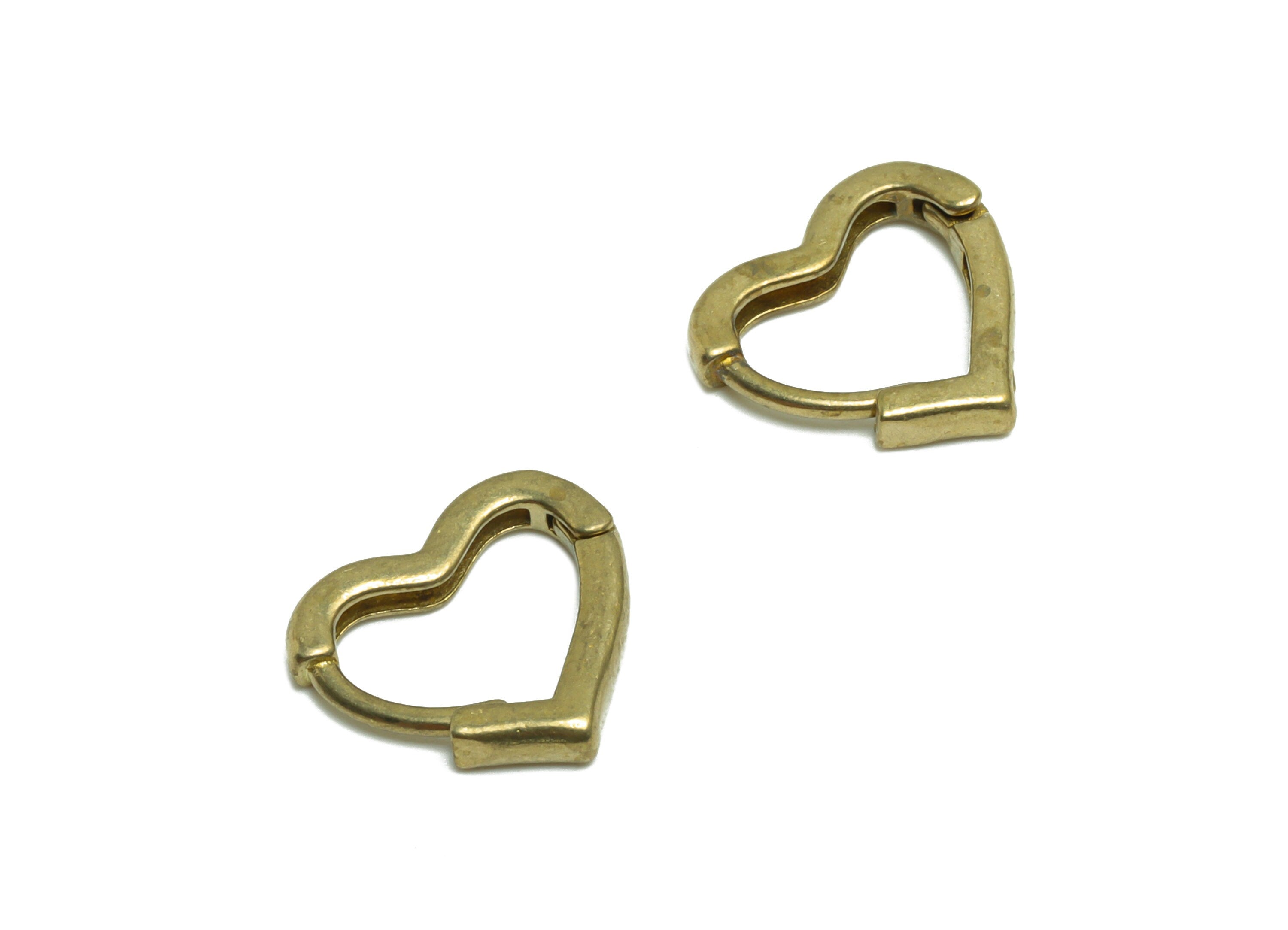 Brass Heart Huggie Clasp Earring - Raw Brass Heart Hoop Clasp Earring - Brass Hoop Earring - Heart Hoop Earring - 13.4x13.78x2.34mm - PP9538 - DOMEDBAZAAR