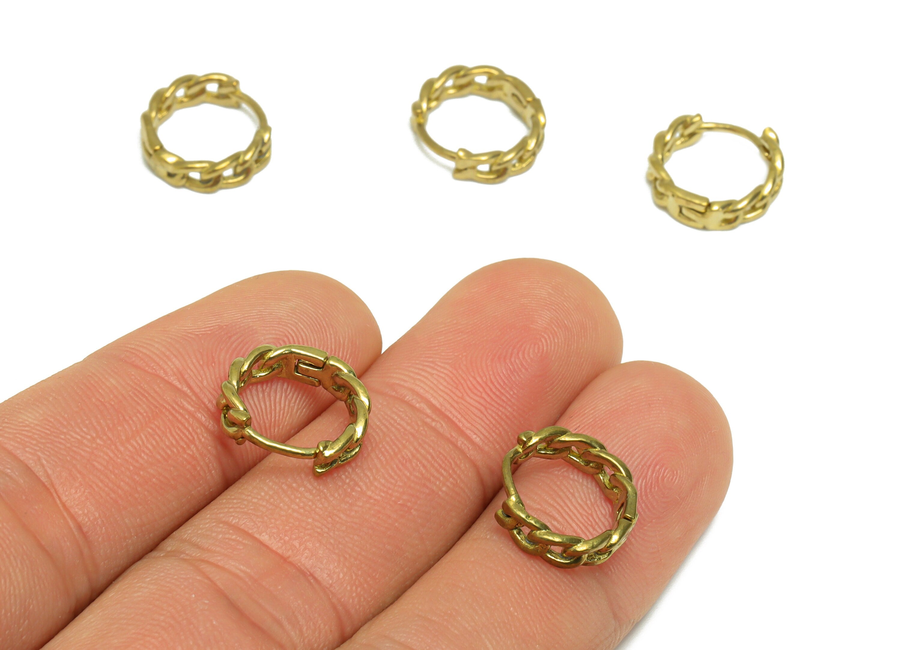 Brass Chain Huggie Earring - Raw Brass Rope Huggie Hoop Earring - Chian Link Circle Hoop Earring - Huggie Earring - 12.24x13.36x1mm - PP9539 - DOMEDBAZAAR