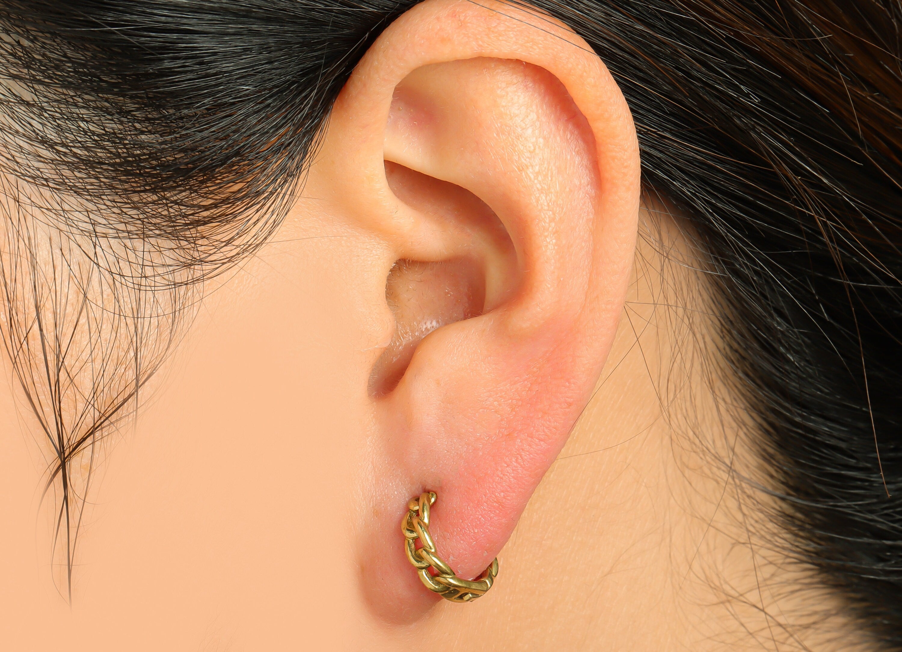 Brass Chain Huggie Earring - Raw Brass Rope Huggie Hoop Earring - Chian Link Circle Hoop Earring - Huggie Earring - 12.24x13.36x1mm - PP9539 - DOMEDBAZAAR
