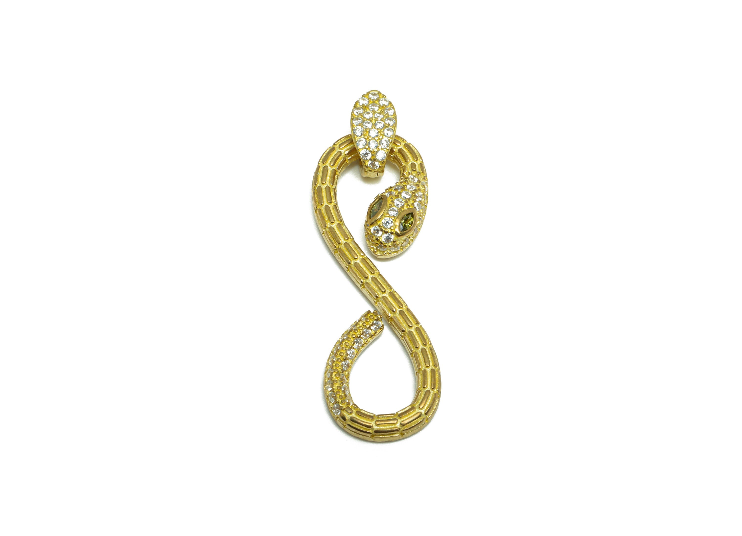 Brass Zircon Snake Earring Pendant - Brass Textured Snake Earring Charm - Raw Brass CZ Snake Pendant - For Necklace - 40x12.4x3.9mm - PP9781 - DOMEDBAZAAR