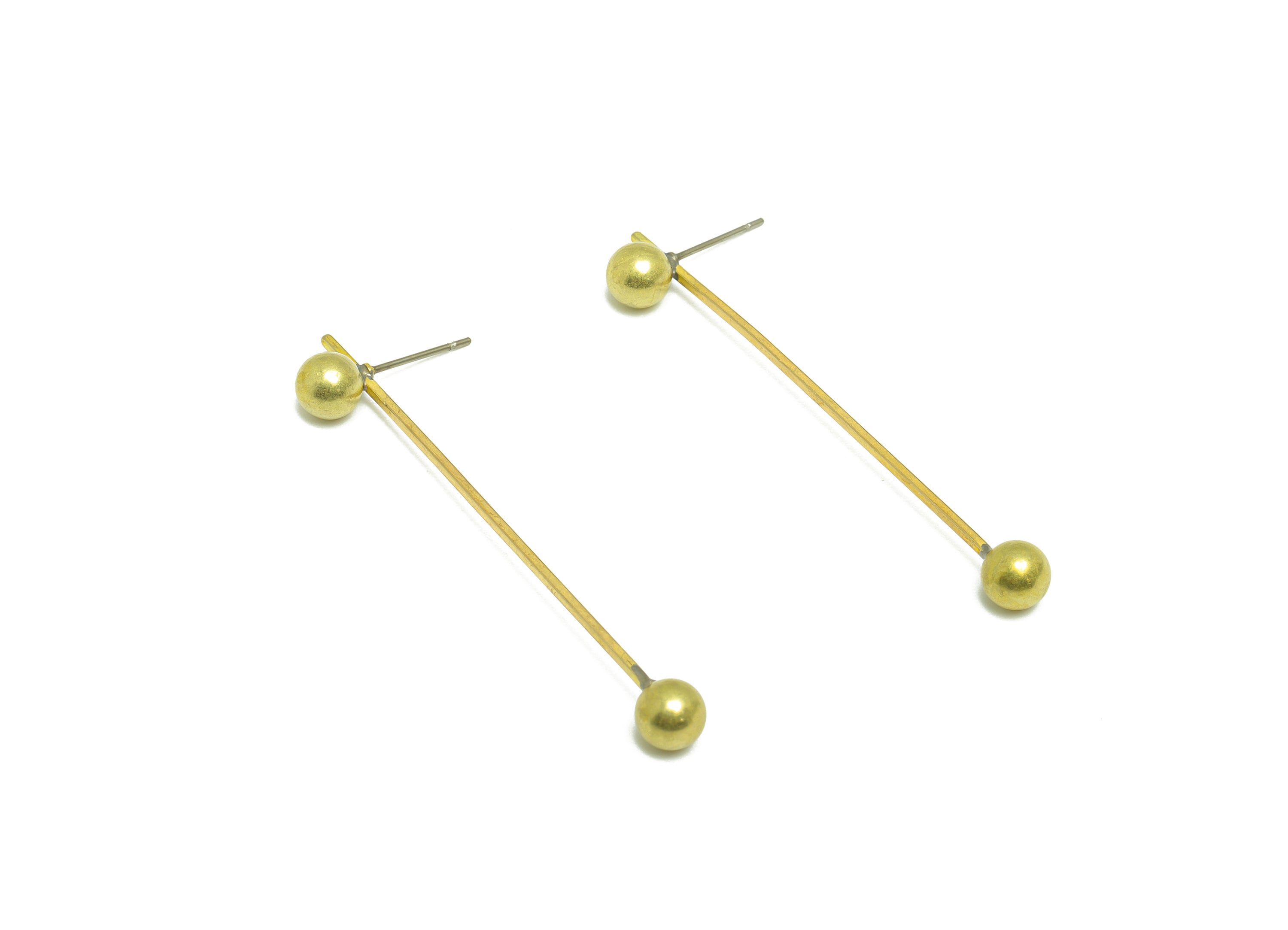 Brass Ball Bar Earring Stud - Raw Brass Stick Ball Earring Post - Brass Ball Wire Earring Post - Double Ball Earring Post - 55x6x1mm -PP9976 - DOMEDBAZAAR