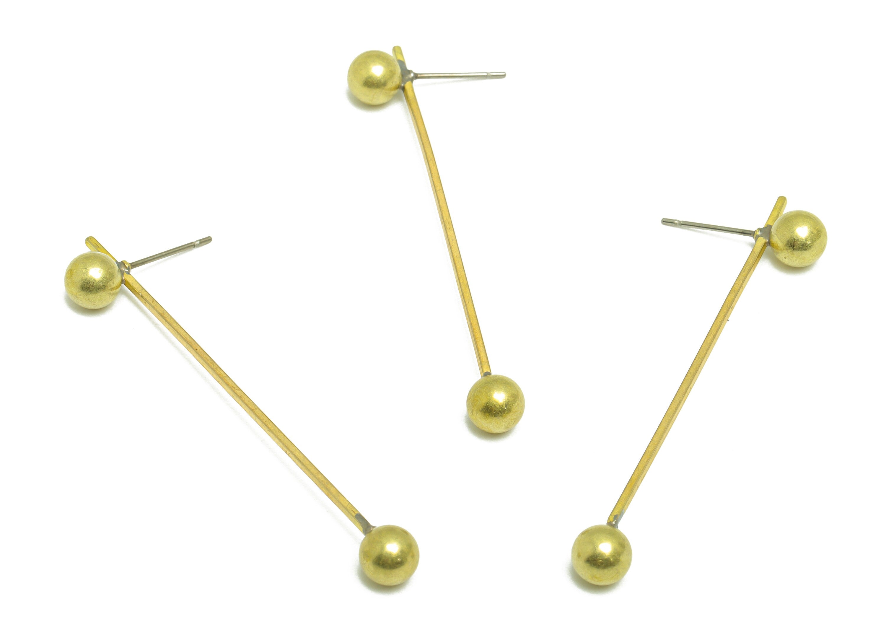 Brass Ball Bar Earring Stud - Raw Brass Stick Ball Earring Post - Brass Ball Wire Earring Post - Double Ball Earring Post - 55x6x1mm -PP9976 - DOMEDBAZAAR