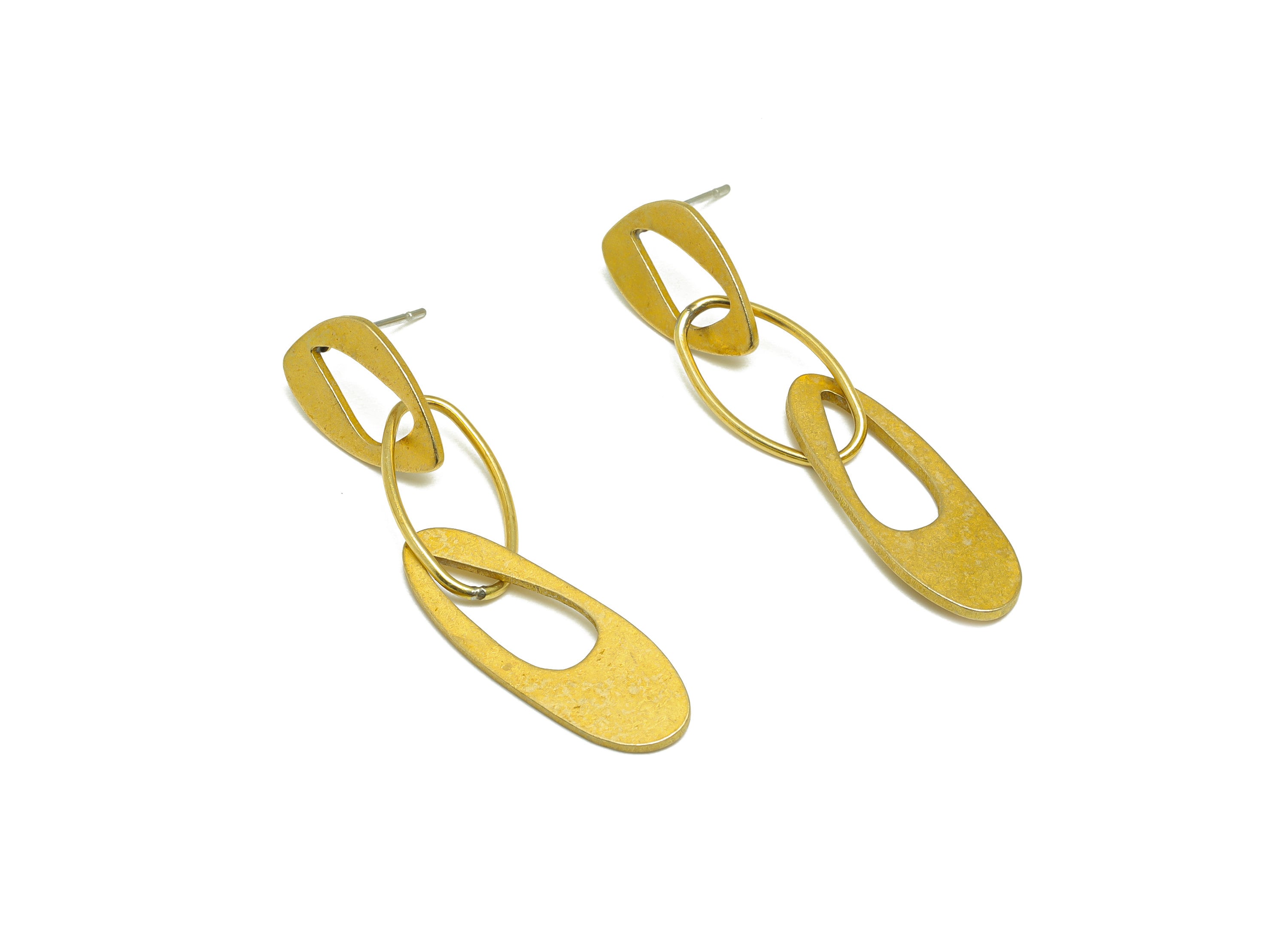 Brass Dangle Oval Earring Stud - Raw Brass Wire Interlocking Earring Post - Brass Geometry Earring Post - 48.52x8.89x0.99mm - PP9946 - DOMEDBAZAAR