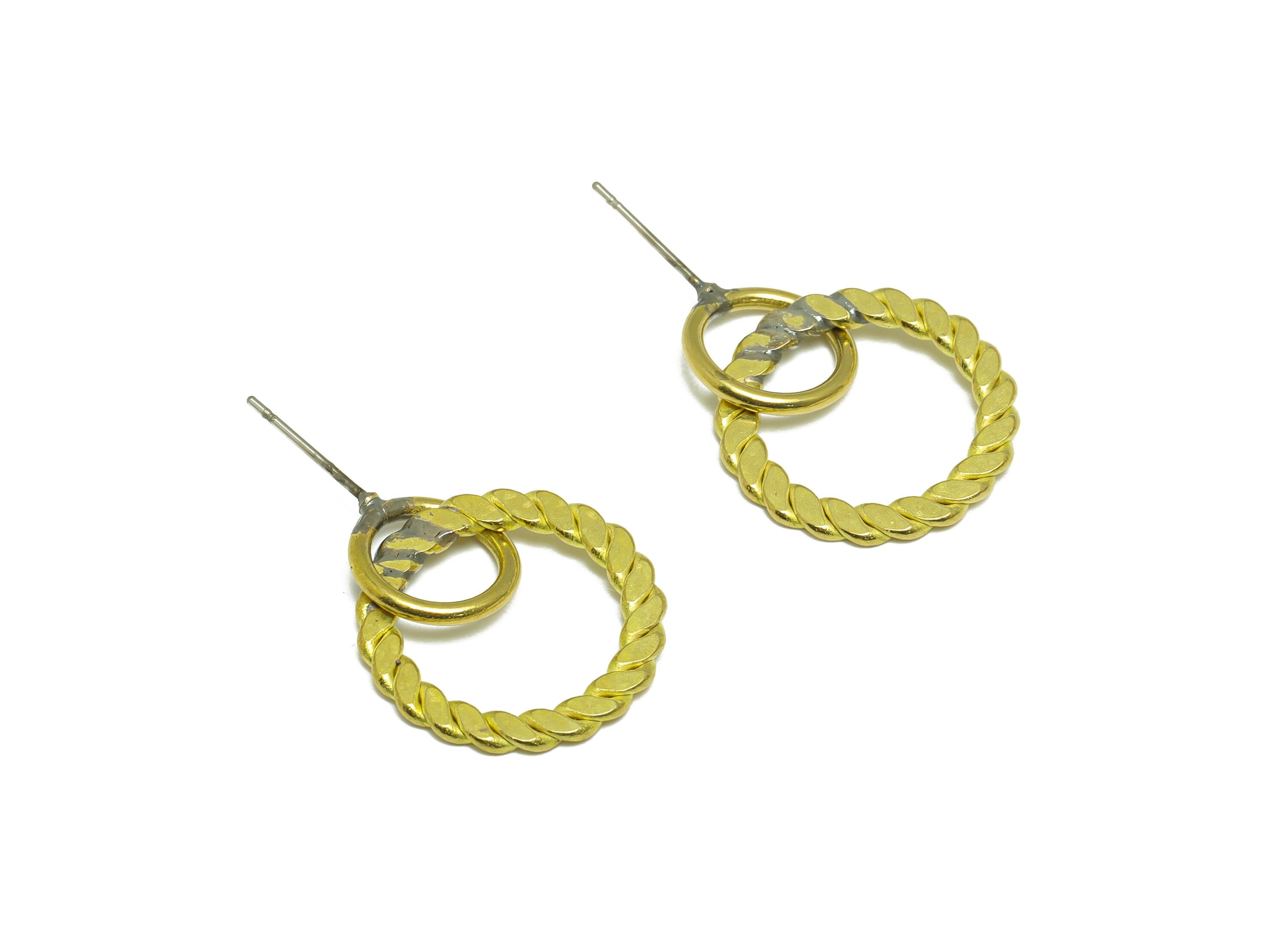 Hammered Dangle Earring Stud - Raw Brass Round Earring Post - Brass Twisted Wire Earring Post - Round Wire Post - 25.73x19.49x1.5mm - PP9929 - DOMEDBAZAAR