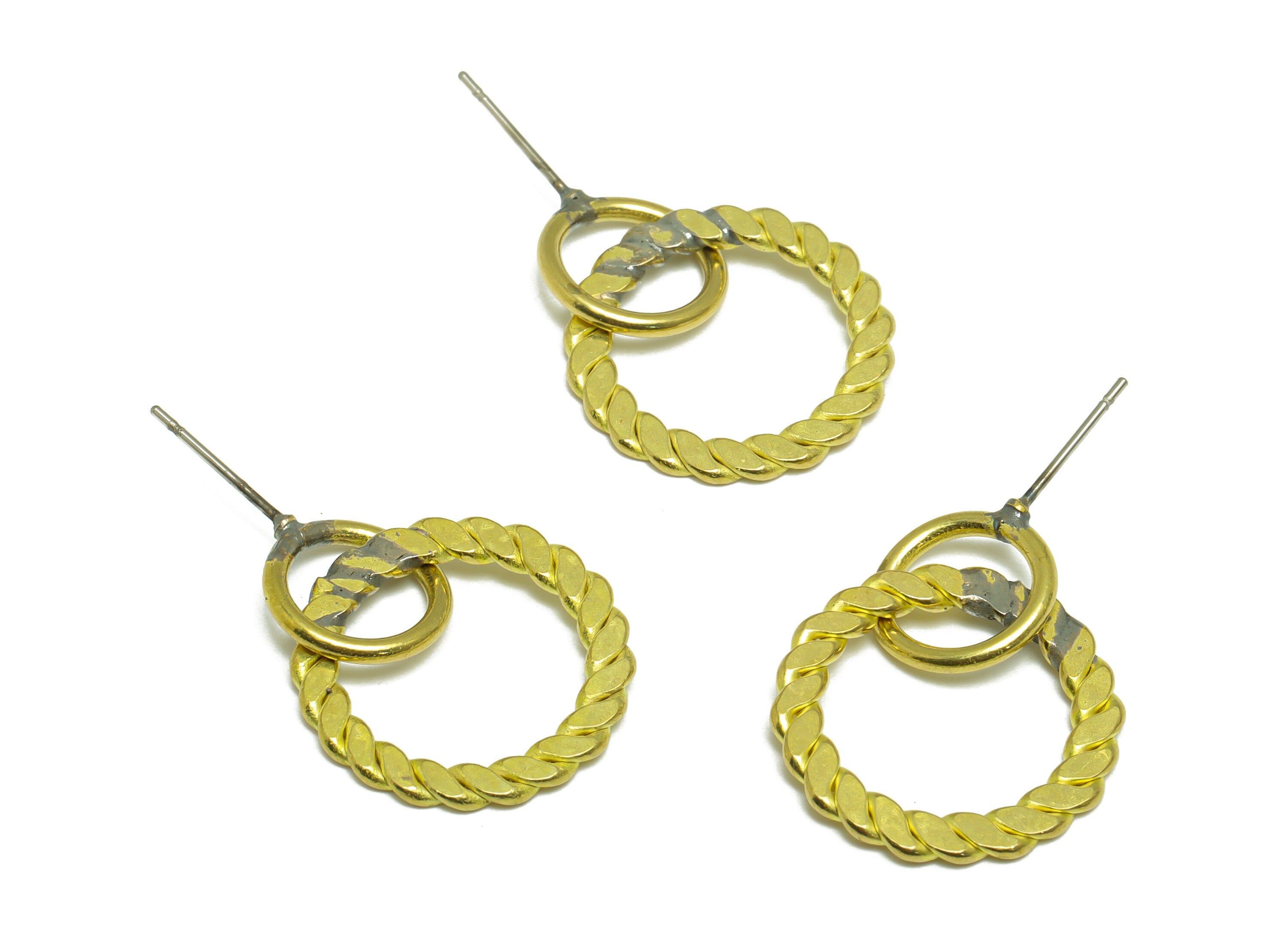 Hammered Dangle Earring Stud - Raw Brass Round Earring Post - Brass Twisted Wire Earring Post - Round Wire Post - 25.73x19.49x1.5mm - PP9929 - DOMEDBAZAAR