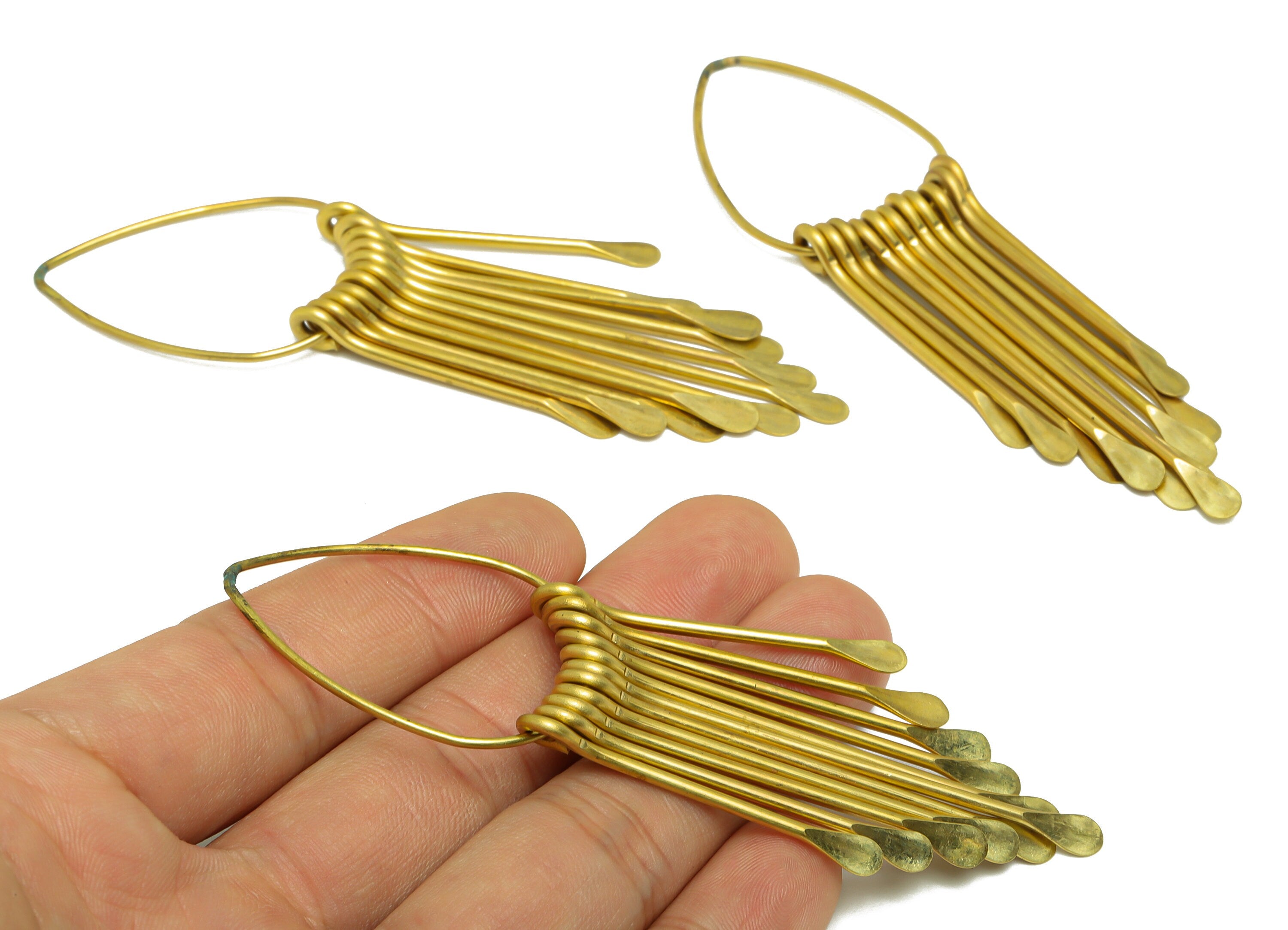 Drop Wire Tassel Earring Charm - Brass Teardrop Wire Earring Charm - Hammered Wire Earring - Dangle Fringe Earring - 97x28x6mm - PP9984 - DOMEDBAZAAR