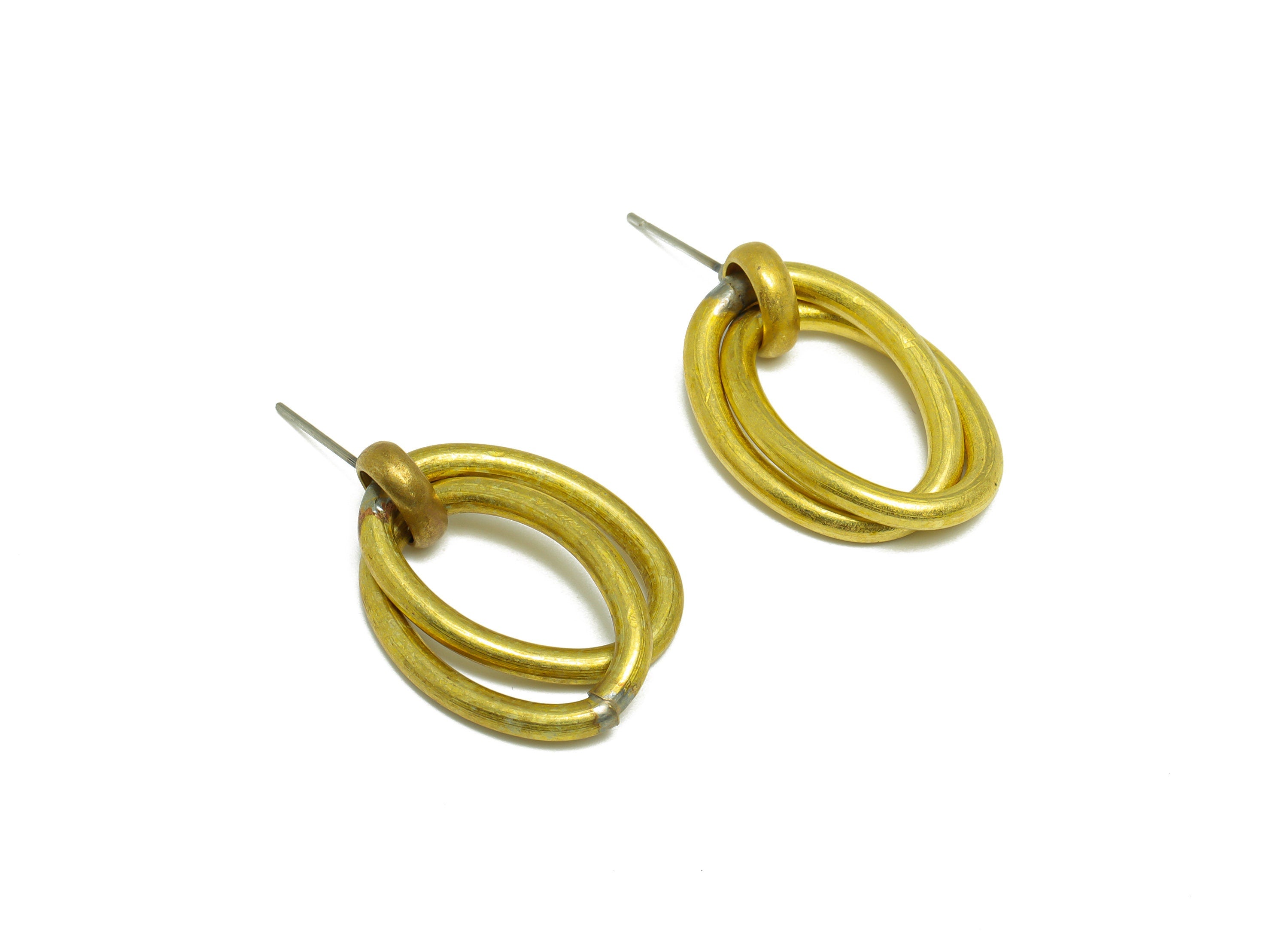 Brass Dangle Earring Stud - Raw Brass Interlock Oval Earring Post - Brass Oval Wire Earring Post - Geometric Earring Post - 27x16x2mm-PP9955 - DOMEDBAZAAR
