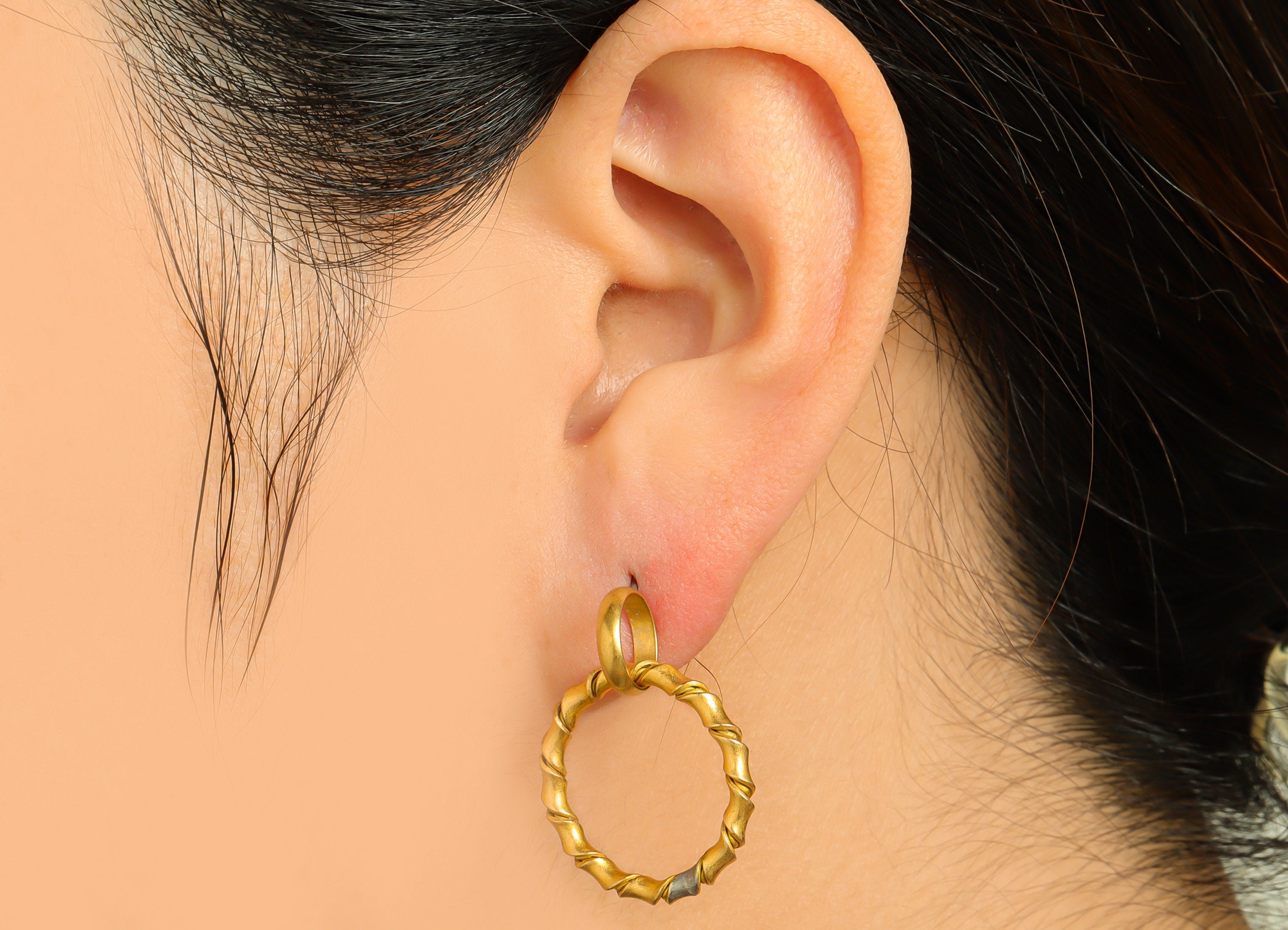 Round Dangle Earring Stud - Raw Brass Curly Earring Post - Brass Twisted Wire Earring Post - Textured Wire Post - 28x21.85x2.19mm - PP9919 - DOMEDBAZAAR