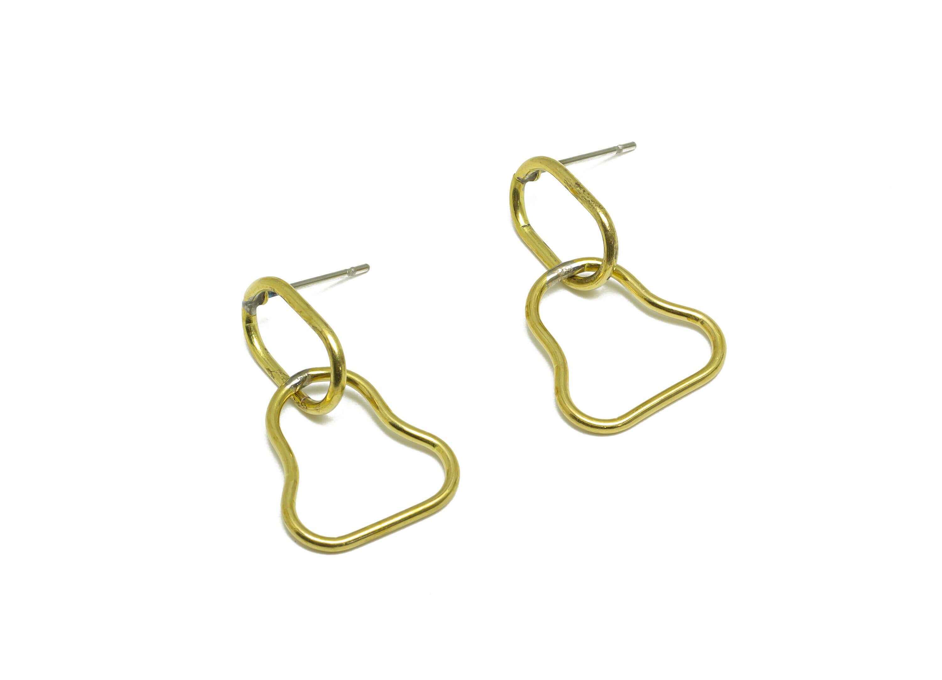 Brass Dangle Oval Earring Stud - Raw Brass Oval Wire Earring Post - Brass Interlock Geometric Earring Post - 25.4x8.22x1.23mm - PP9924 - DOMEDBAZAAR