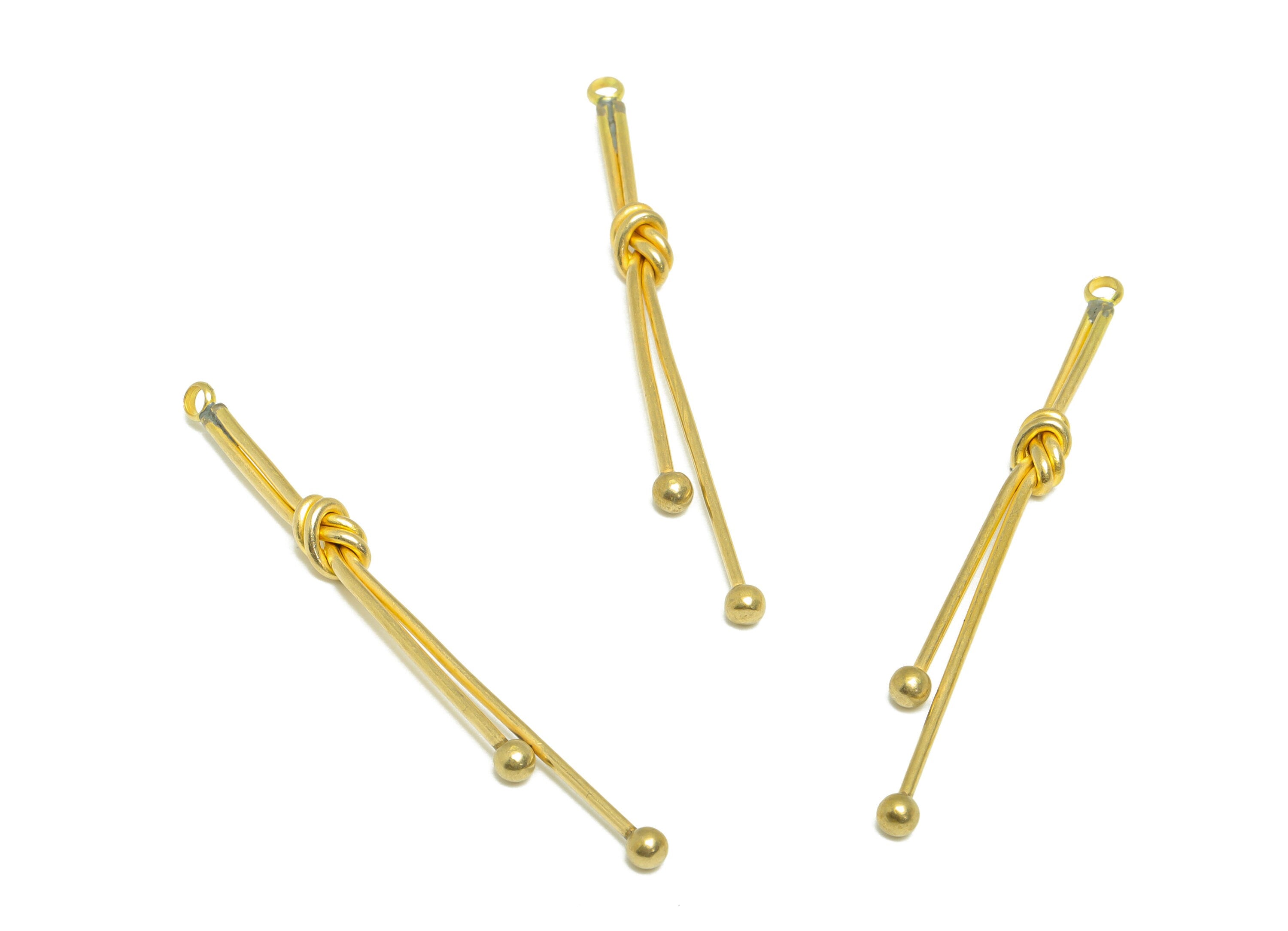 Brass Wire Knot Earring Charm - Brass Stick Wire Earring Charm - Bar Wire Earring Charm - Knot Stick Pendant - 54.27x5.18x1.08mm -PP9959 - DOMEDBAZAAR