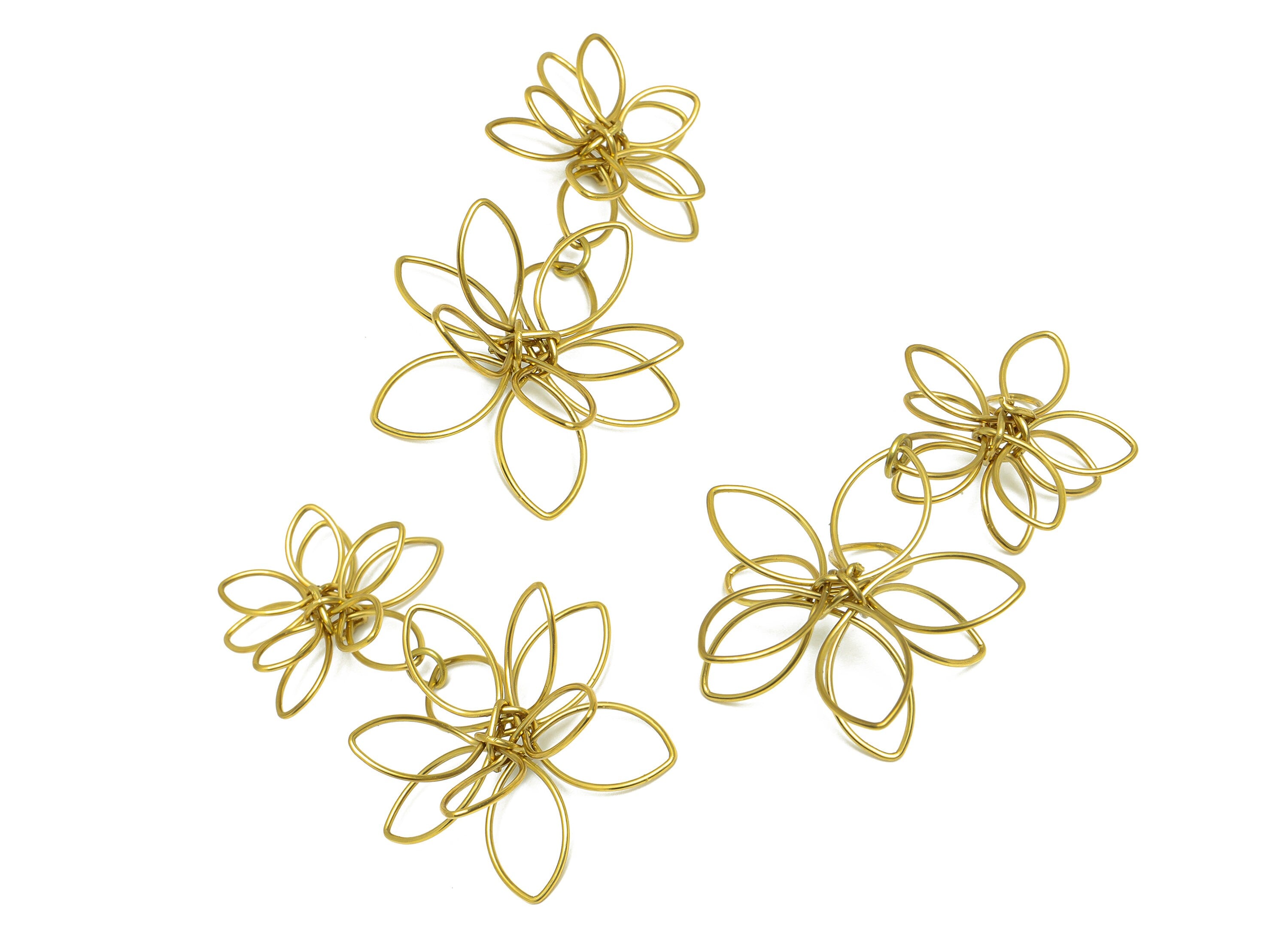 Brass Wire Flower Earring Charm - Brass Flower Wire Earring Charm - Daisy Wire Earring Charm - Flower Pendant - 62x36x7mm - PP9992 - DOMEDBAZAAR