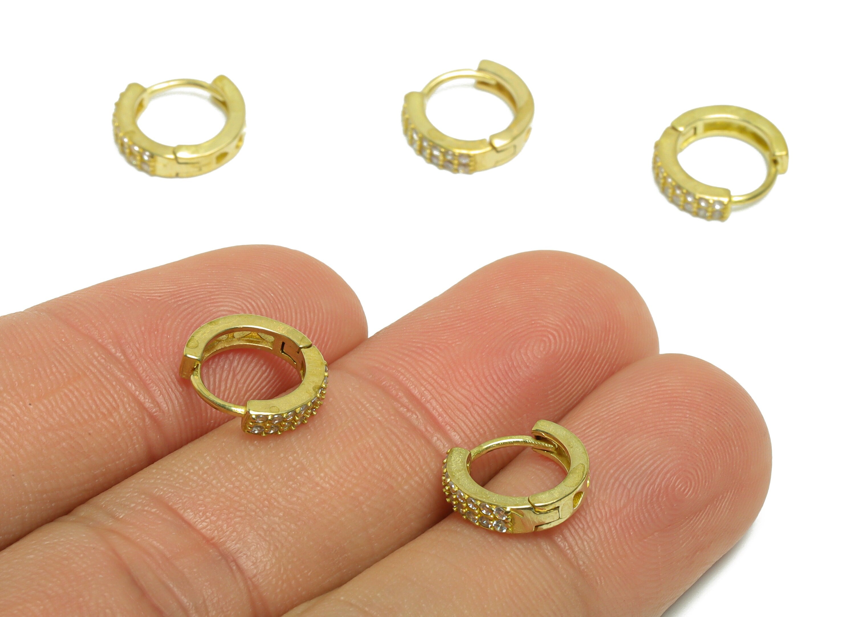 Brass CZ Heart Huggie Hoop Earring - Raw Brass Heart Hoop Huggie Earring - Brass Cubic Zircon Huggie Hoop Earring - 10.27x11.14x2mm - PP9529 - DOMEDBAZAAR