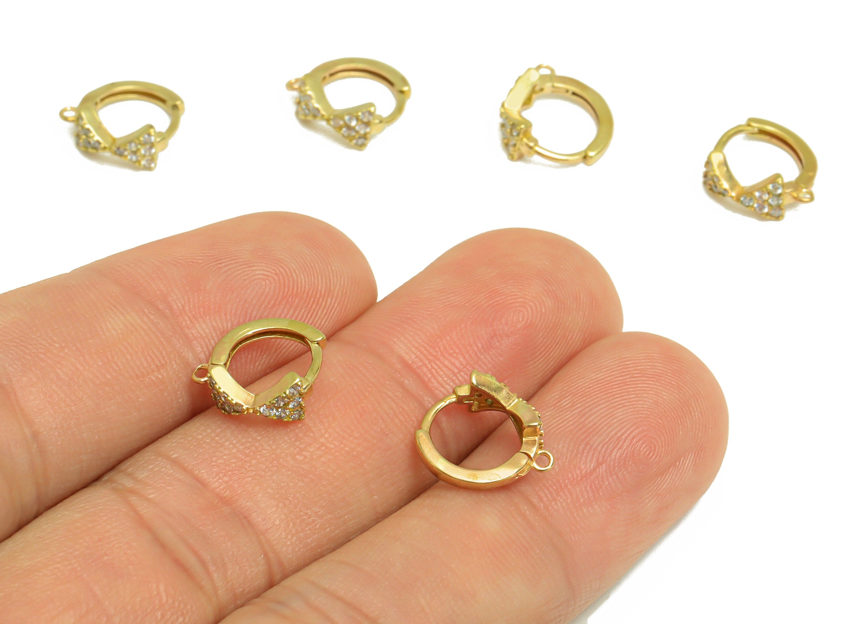 Brass CZ Bow Huggie Hoop - Raw Brass Butterfly Bow Earring Clasp - Brass Zircon Hoop Clasp Earring - Brass Hoop Earring - 10x10x4mm - PP9171 - DOMEDBAZAAR