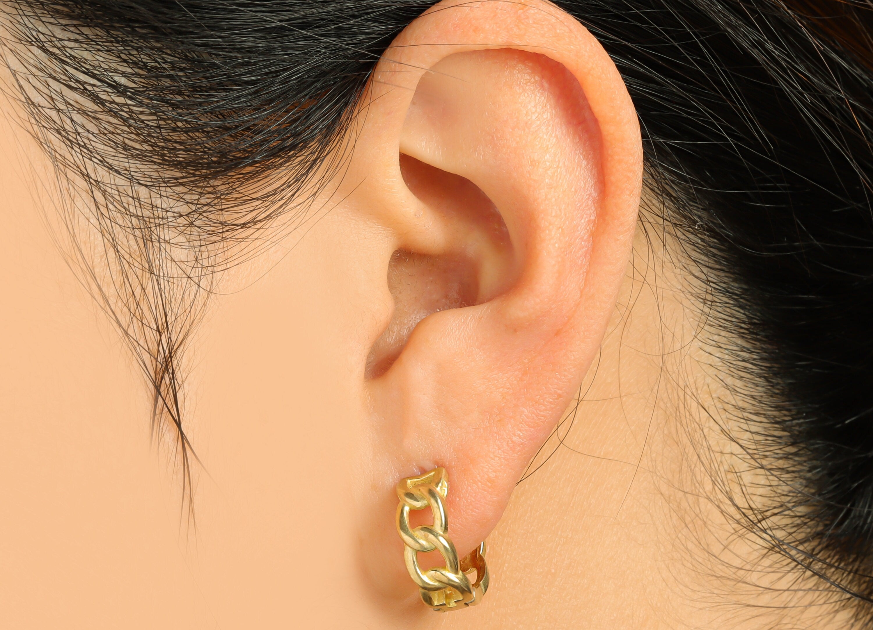 Brass Curb Chain Huggie Hoop Earring - Raw Brass Chian Hoop Huggie Earring - Brass Oval Chain Clasp Hoop Earring - 15.9x15.8x5.9mm - PP9752 - DOMEDBAZAAR