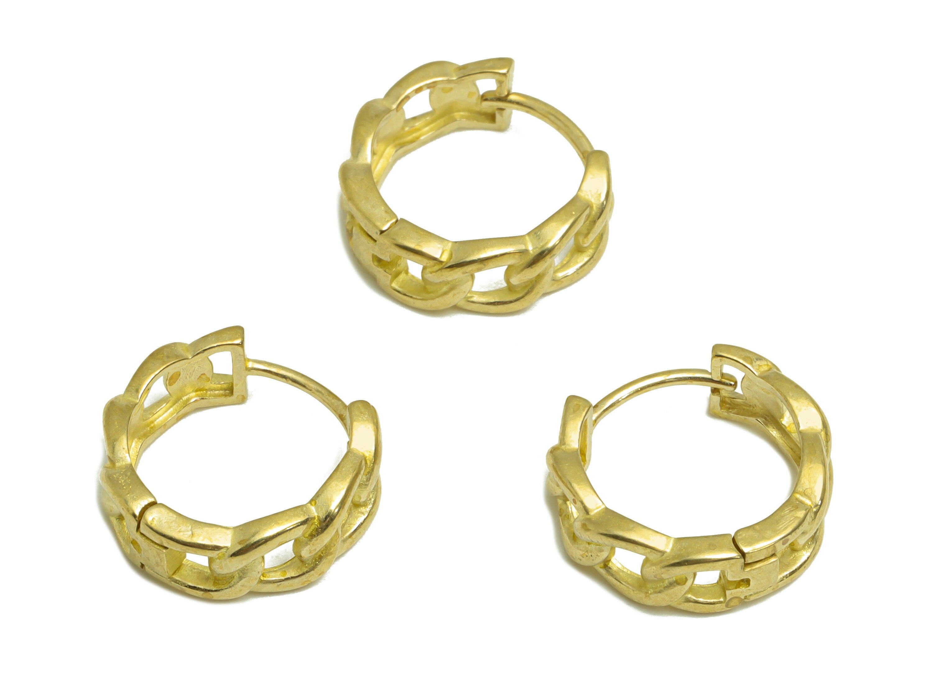 Brass Curb Chain Huggie Hoop Earring - Raw Brass Chian Hoop Huggie Earring - Brass Oval Chain Clasp Hoop Earring - 15.9x15.8x5.9mm - PP9752 - DOMEDBAZAAR