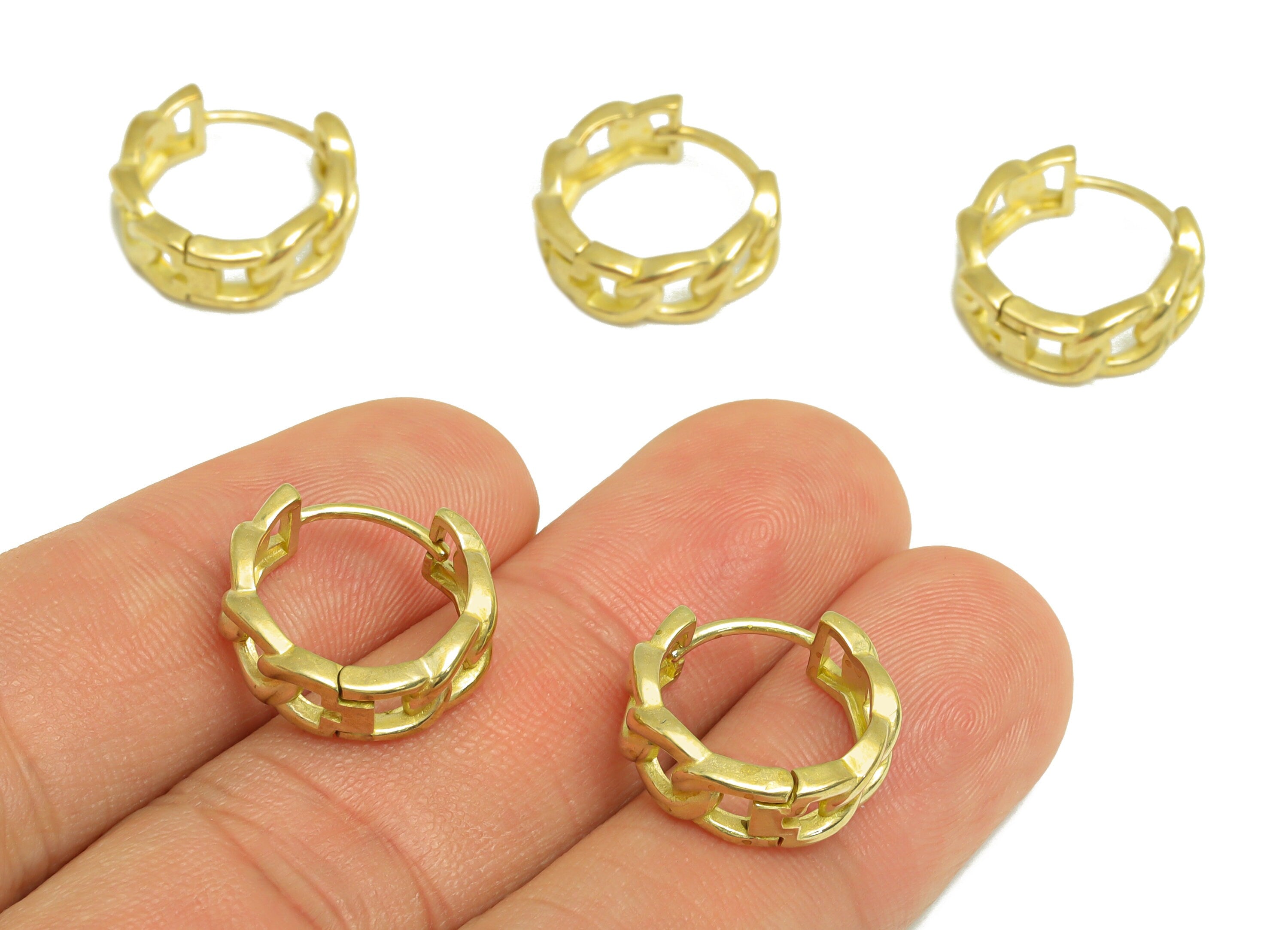 Brass Curb Chain Huggie Hoop Earring - Raw Brass Chian Hoop Huggie Earring - Brass Oval Chain Clasp Hoop Earring - 15.9x15.8x5.9mm - PP9752 - DOMEDBAZAAR