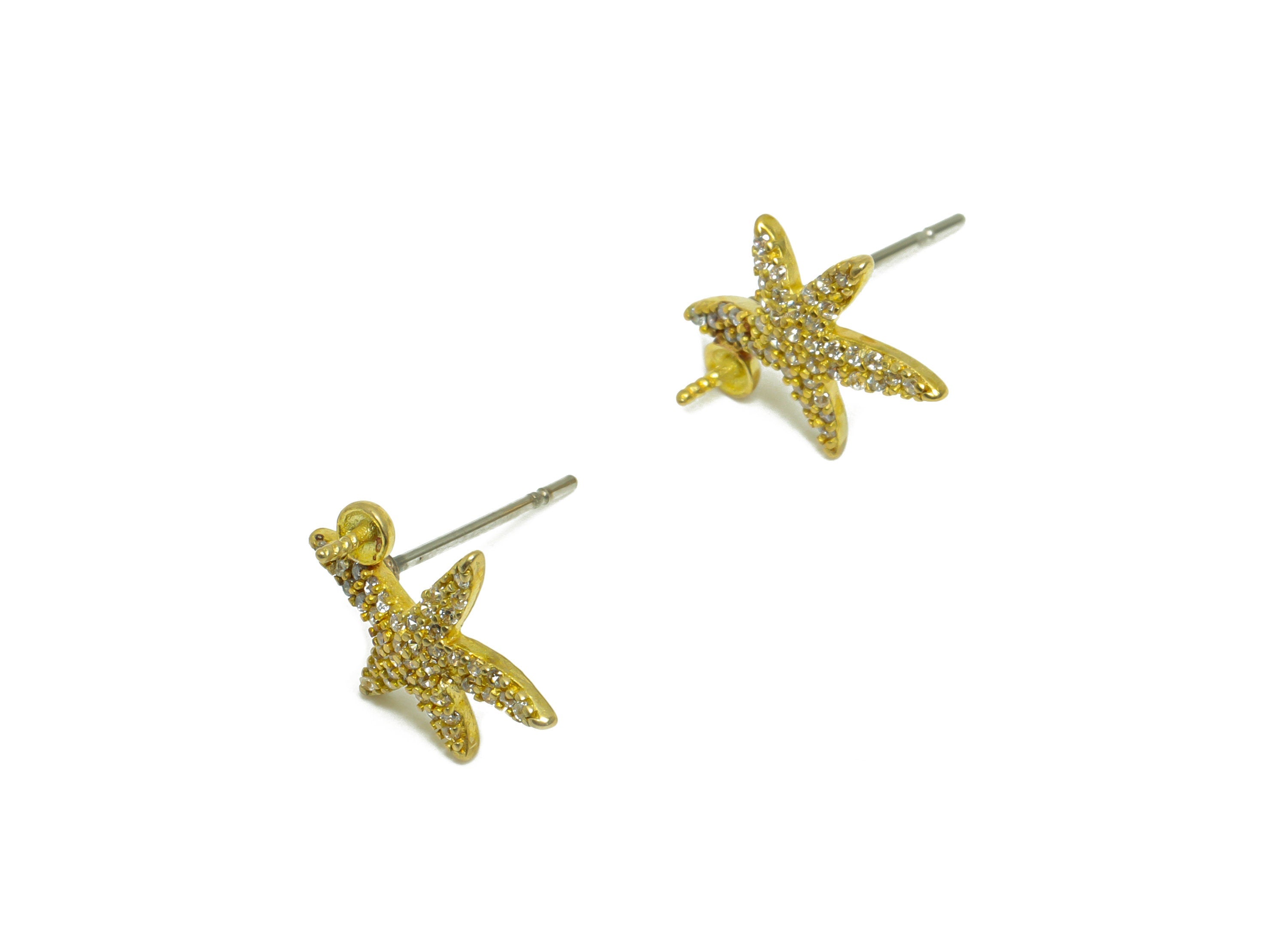 Brass CZ Starfish Earring Stud - Raw Brass Zircon Starfish Earring - Brass Star Earring Post - Pearl Setting For Earring - 13x10x2mm -PP9697 - DOMEDBAZAAR